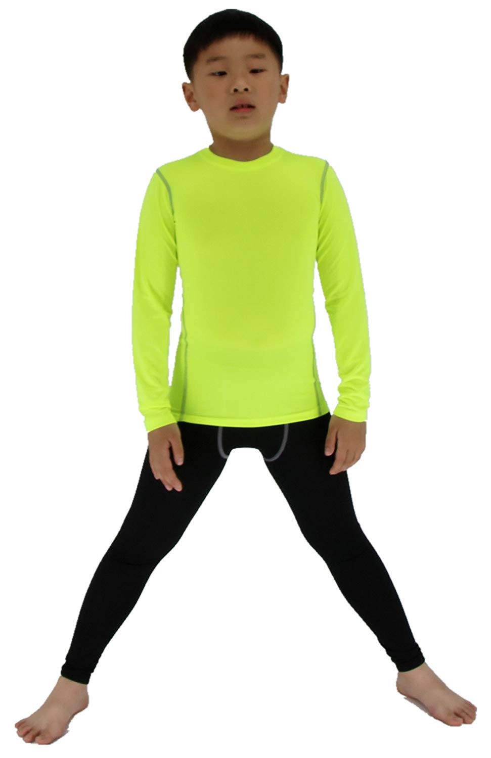 Boys Soccer Practice Long Sleeve Shirt & Pants 2PCS Compression Set LANBAOSI