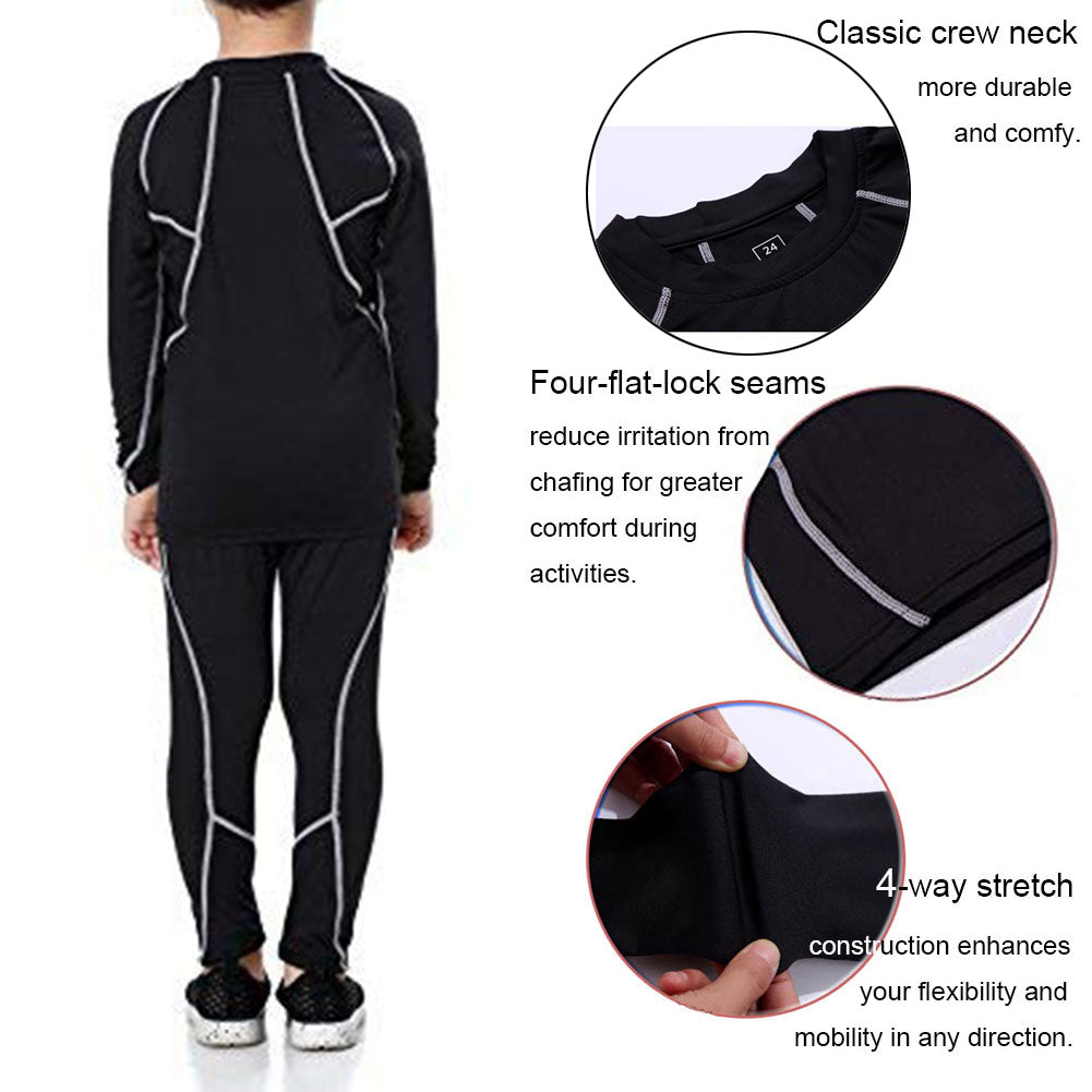 Boys Thermal Set Fleece Lined Compression Shirts & Pants Long Johns LANBAOSI