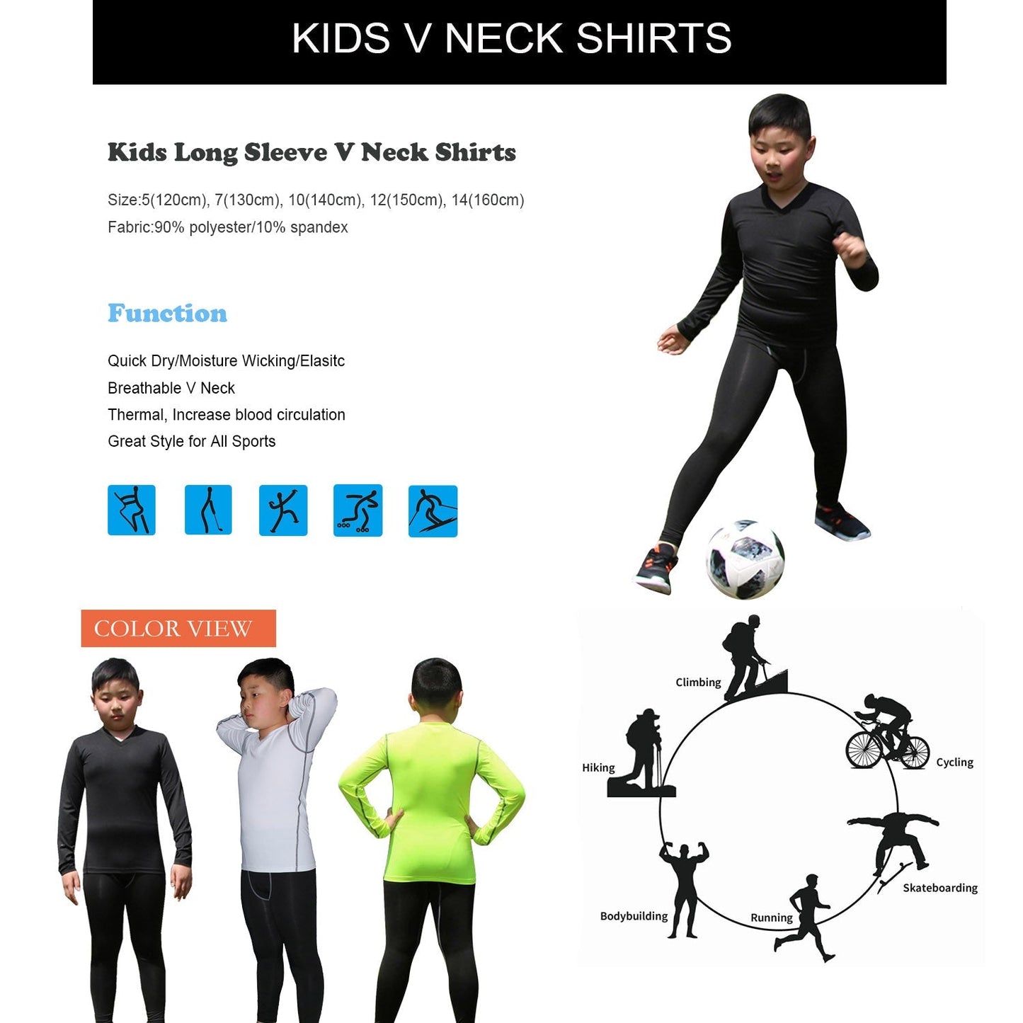 Football Skins Kids Base Layer Moisture Wicking Quick Dry Tops 3 Pack LANBAOSI