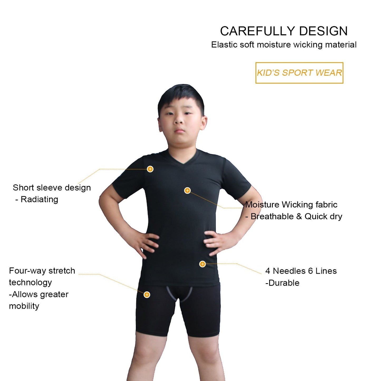 Kids Boy's Sports Base Layer Set Wicking Fitness V Neck & Short 2 PCS LANBAOSI