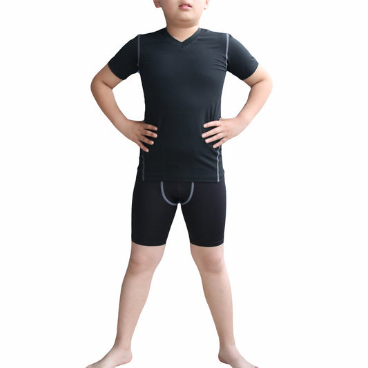 Kids Boy's Sports Base Layer Set Wicking Fitness V Neck & Short 2 PCS LANBAOSI