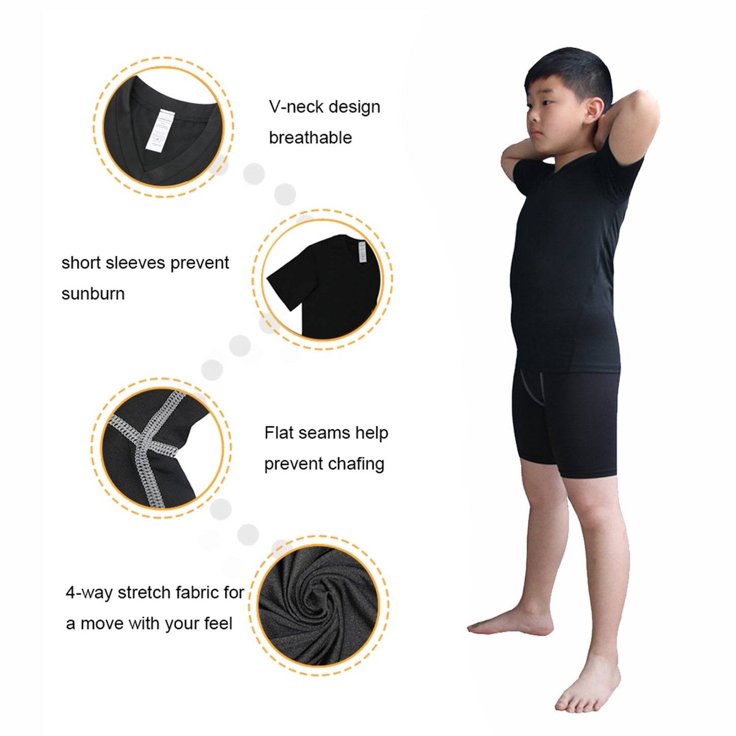 Kids Boy's Sports Base Layer Set Wicking Fitness V Neck & Short 2 PCS LANBAOSI