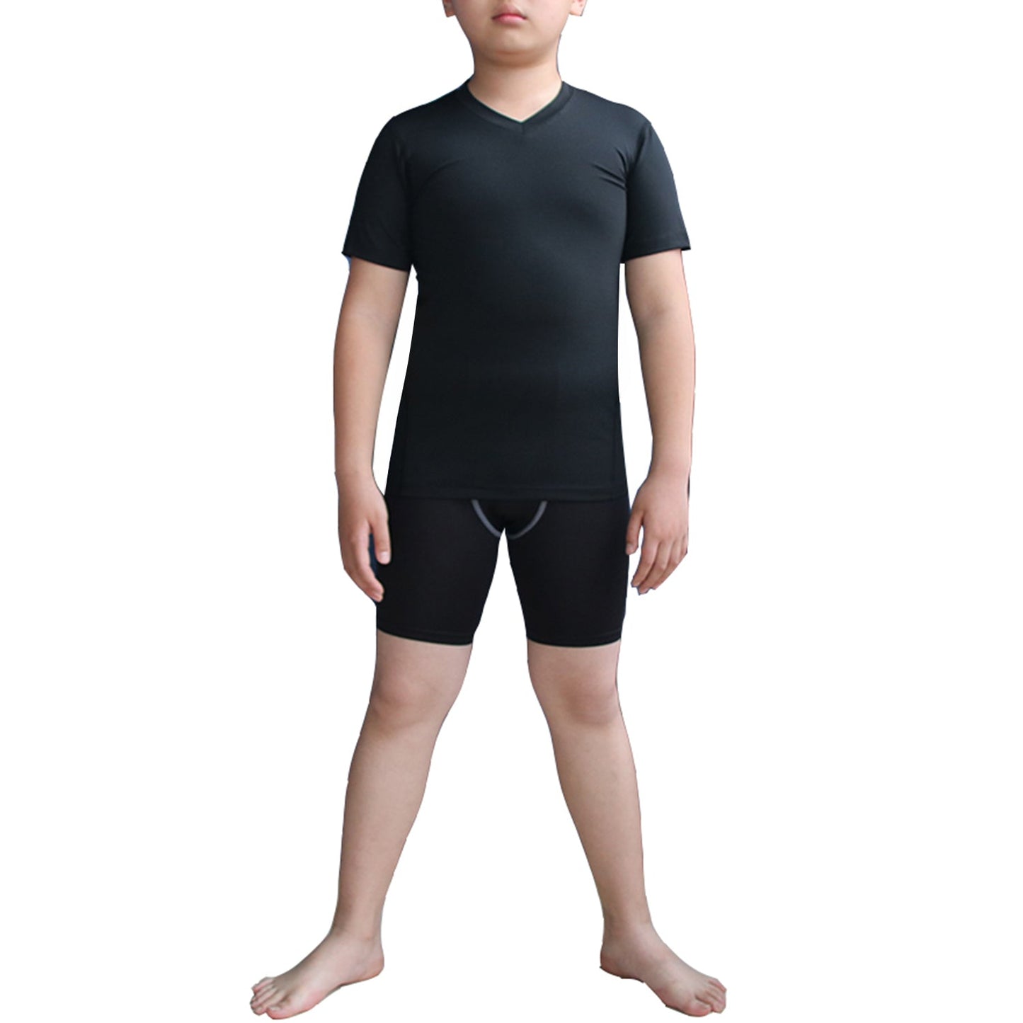 Kids Boy's Sports Base Layer Set Wicking Fitness V Neck & Short 2 PCS LANBAOSI