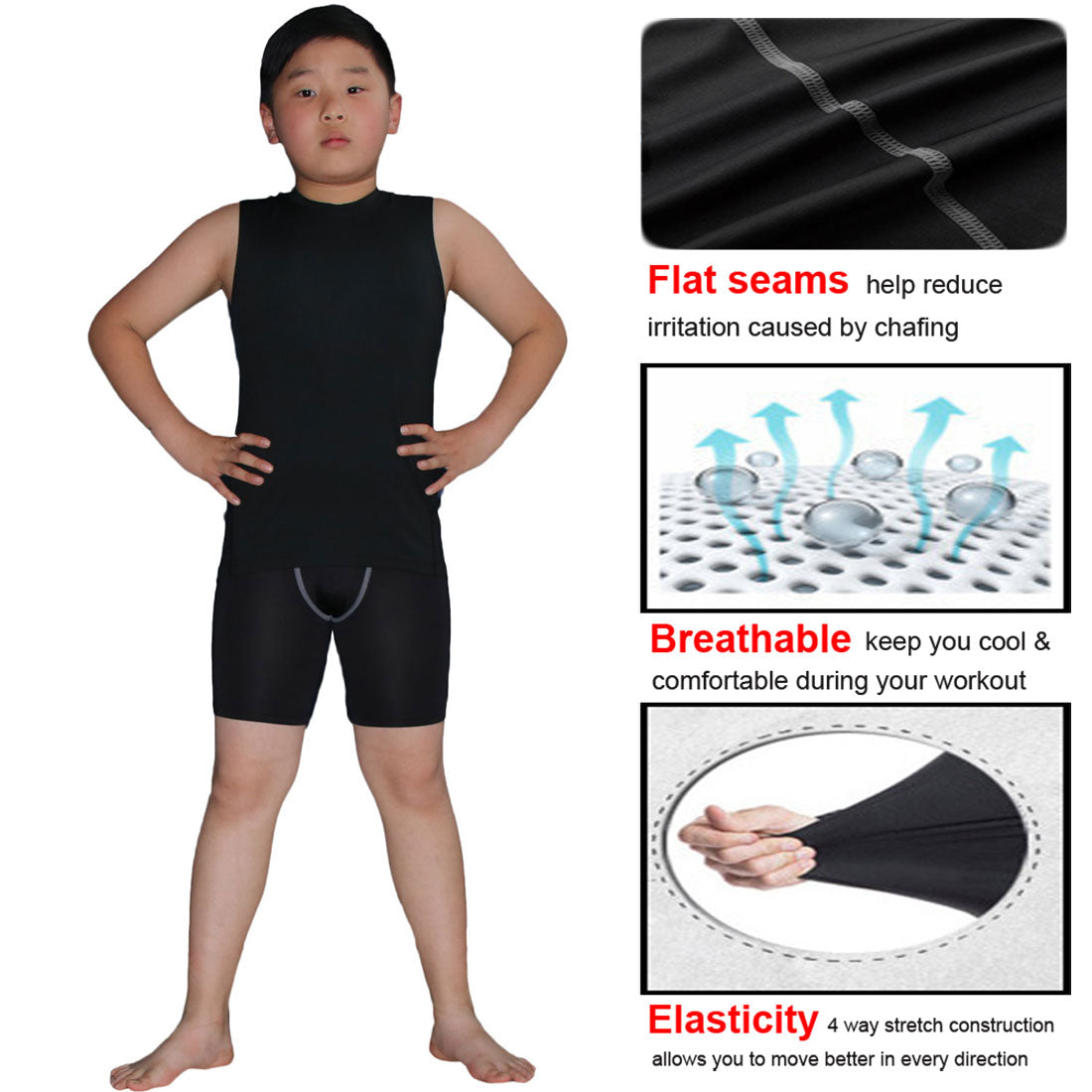 Kids Boys Girls Compression Tank Top & Shorts Sleeveless Base Layer LANBAOSI