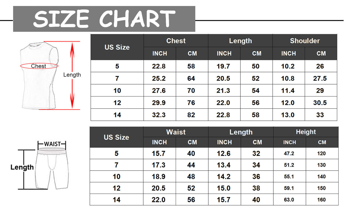 Kids Boys Girls Compression Tank Top & Shorts Sleeveless Base Layer LANBAOSI