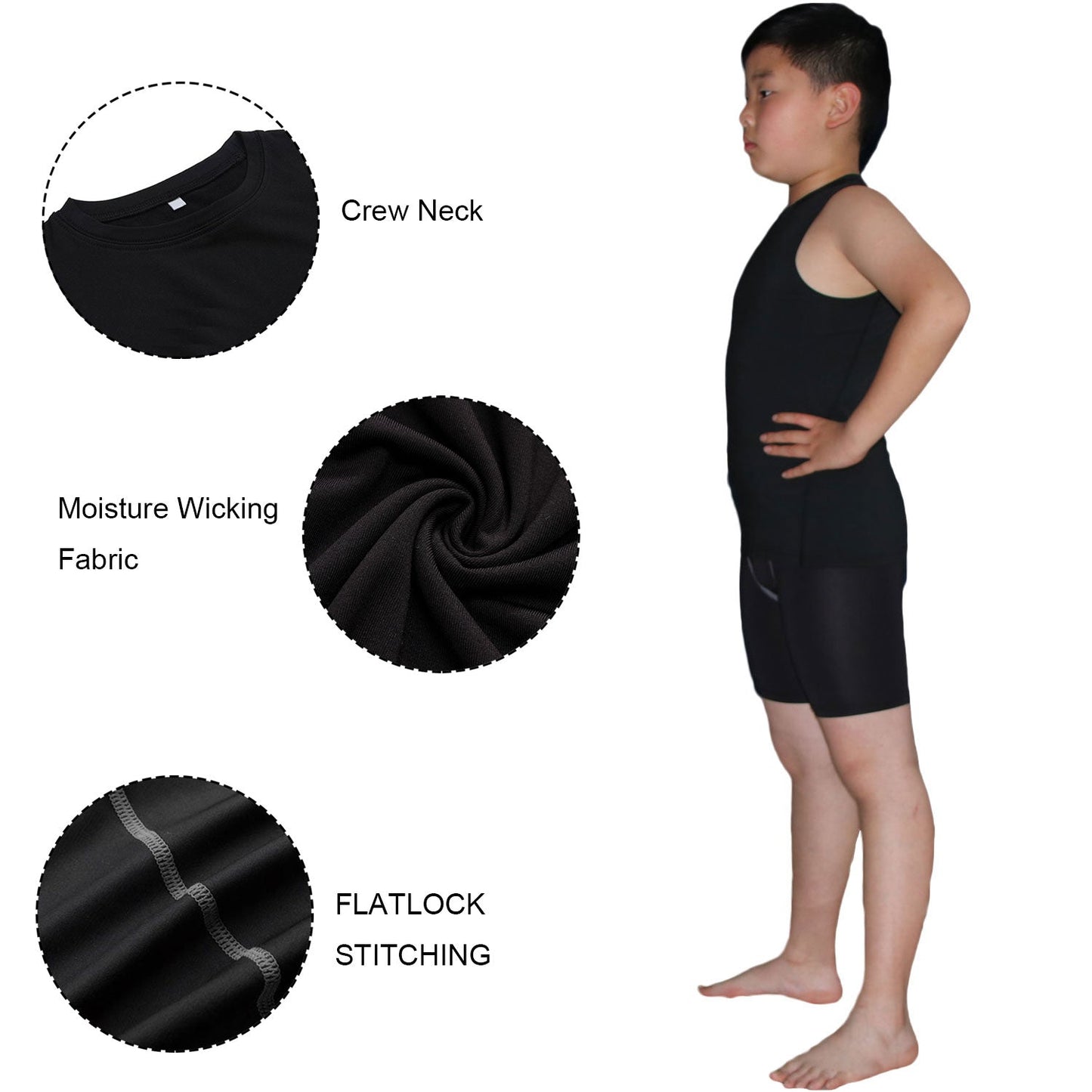 Kids Boys Girls Compression Tank Top & Shorts Sleeveless Base Layer LANBAOSI