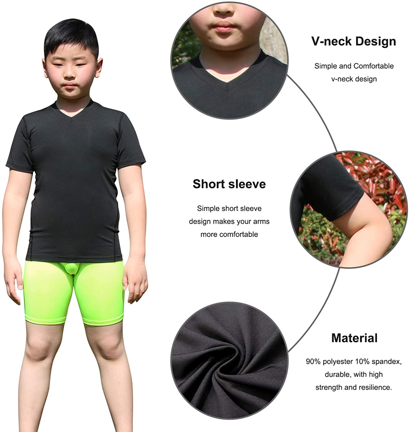 Kids Compression Shirt Underwear Boys Youth Under Base Layer Short Sleeve Top for Unisex LANBAOSI