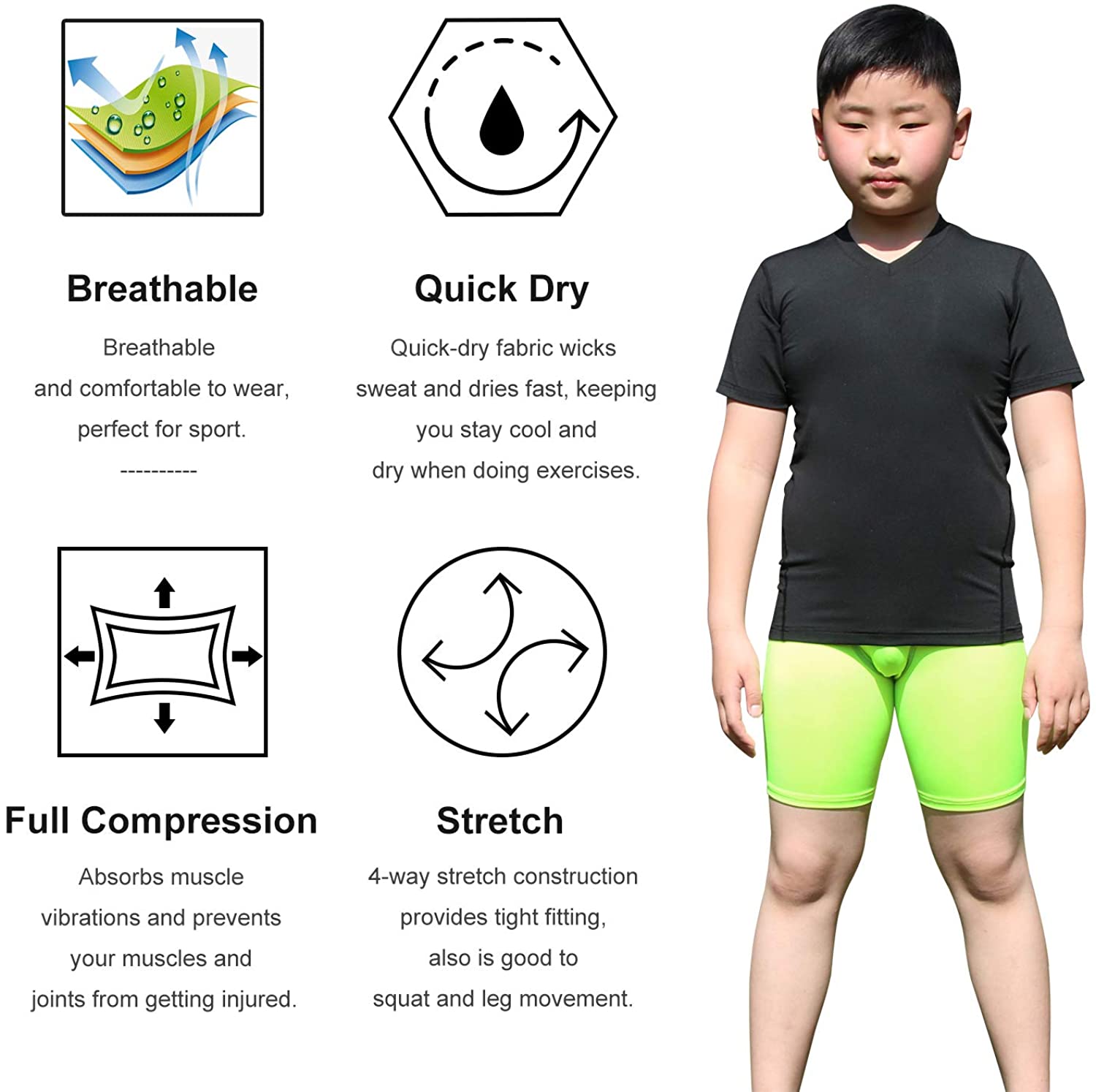 Kids Compression Shirt Underwear Boys Youth Under Base Layer Short Sleeve Top for Unisex LANBAOSI