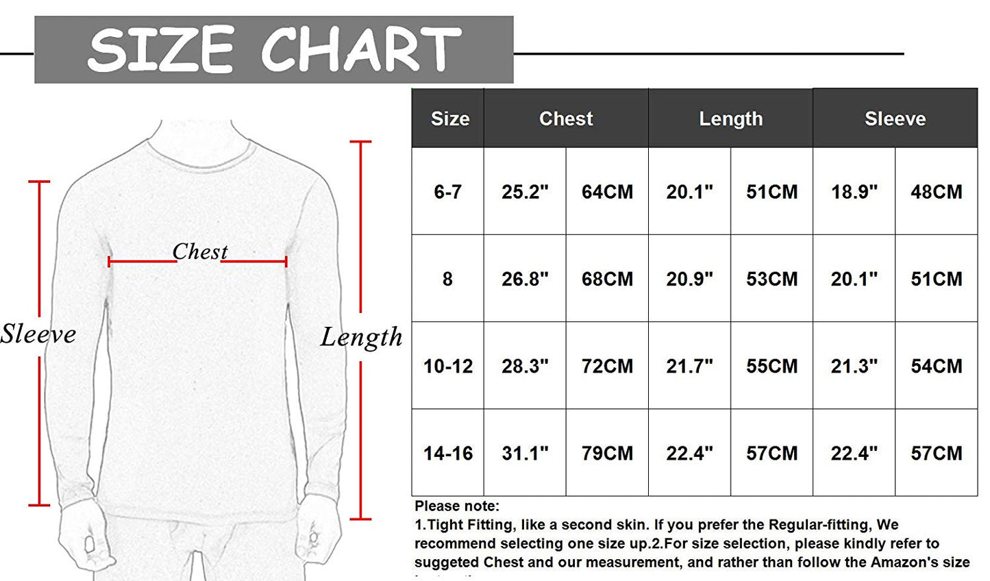 Kids Compression Shirts Fleece Lined, Thermal Long Sleeve Top T Shirts LANBAOSI