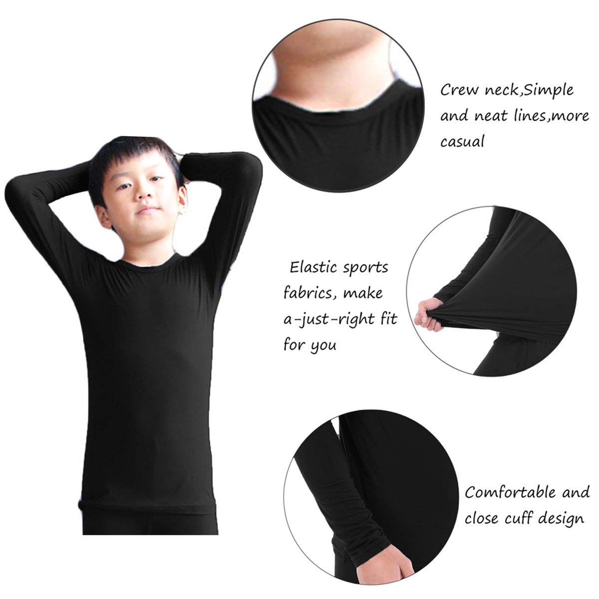 Kids Compression Shirts Fleece Lined, Thermal Long Sleeve Top T Shirts LANBAOSI