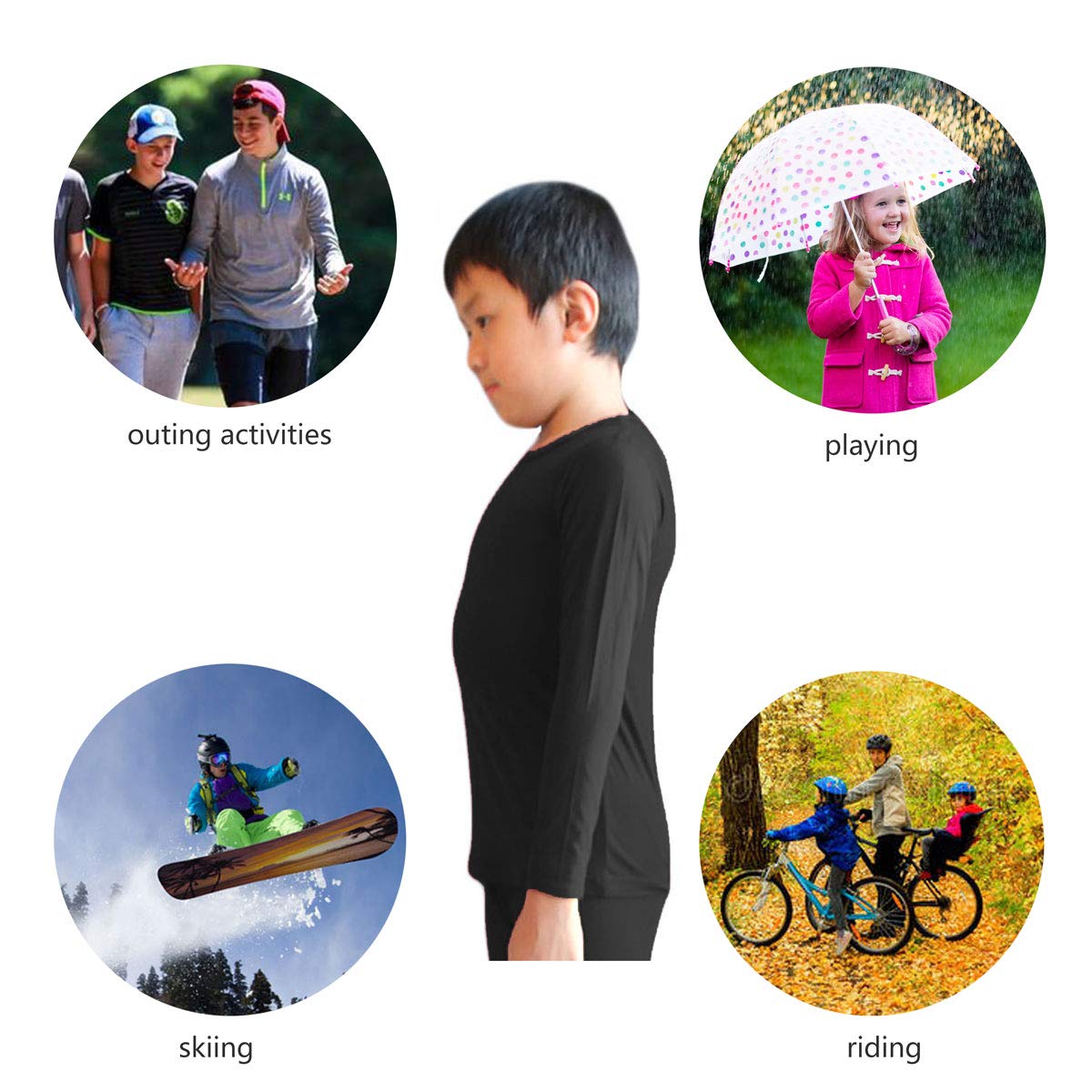Kids Compression Shirts Fleece Lined, Thermal Long Sleeve Top T Shirts LANBAOSI