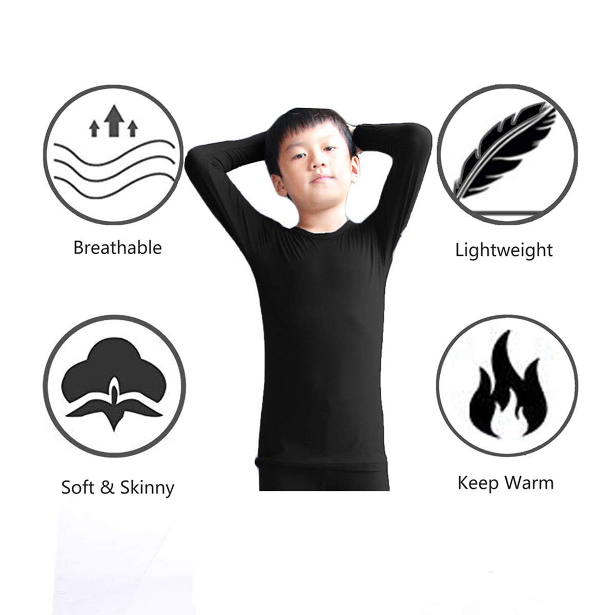 Kids Compression Shirts Fleece Lined, Thermal Long Sleeve Top T Shirts LANBAOSI