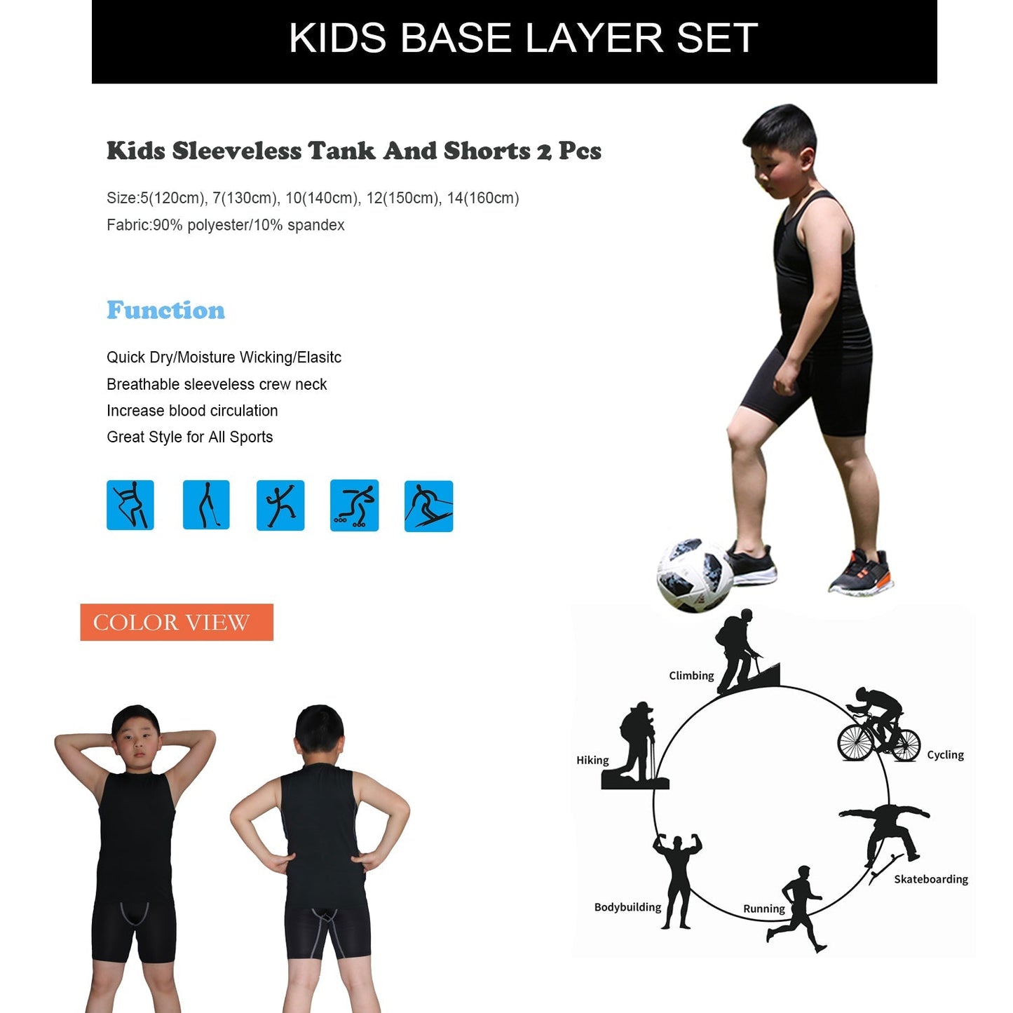 Kids Underwear Workout Base Layer Boys Sleeveless Vest and Short 2 PCS LANBAOSI