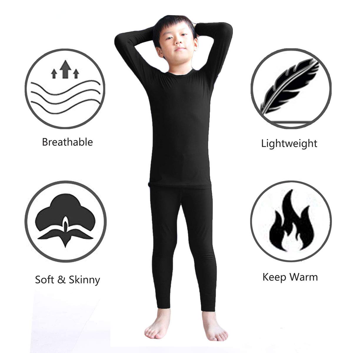 LANBAOSI Children's Boys Sleepwear Thermal Underwear Sets Fleece Lined Soft Long Johns Top & Bottom LANBAOSI