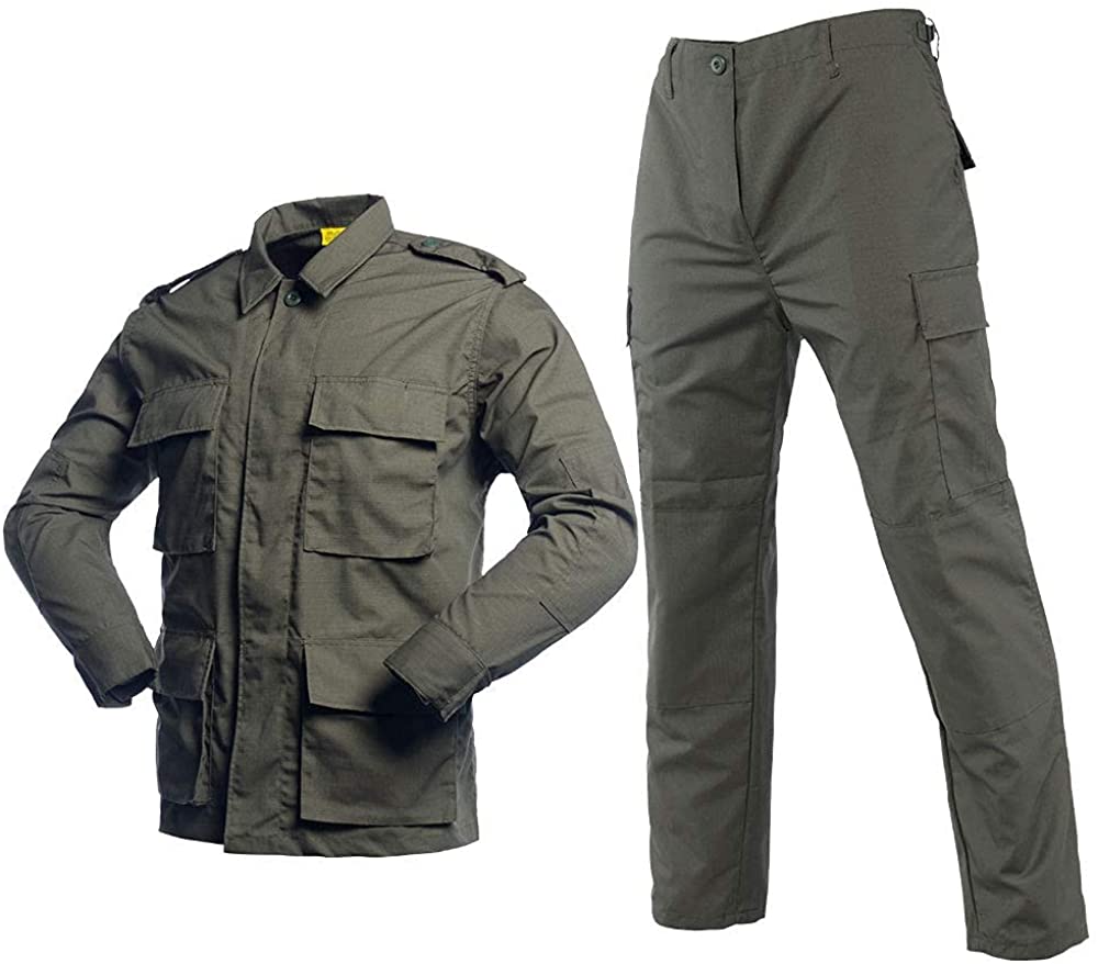 LANBAOSI Men's Tactical Combat Button Shirt and Pants Set Long