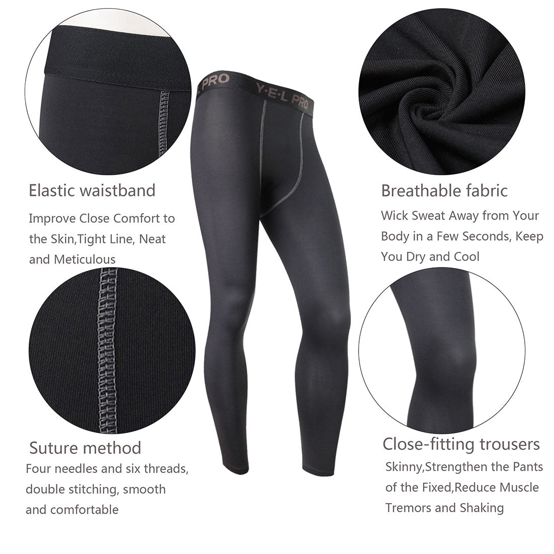 LANBAOSI Men's Running Sport Leggings Compression Base Layer Pants Tights LANBAOSI