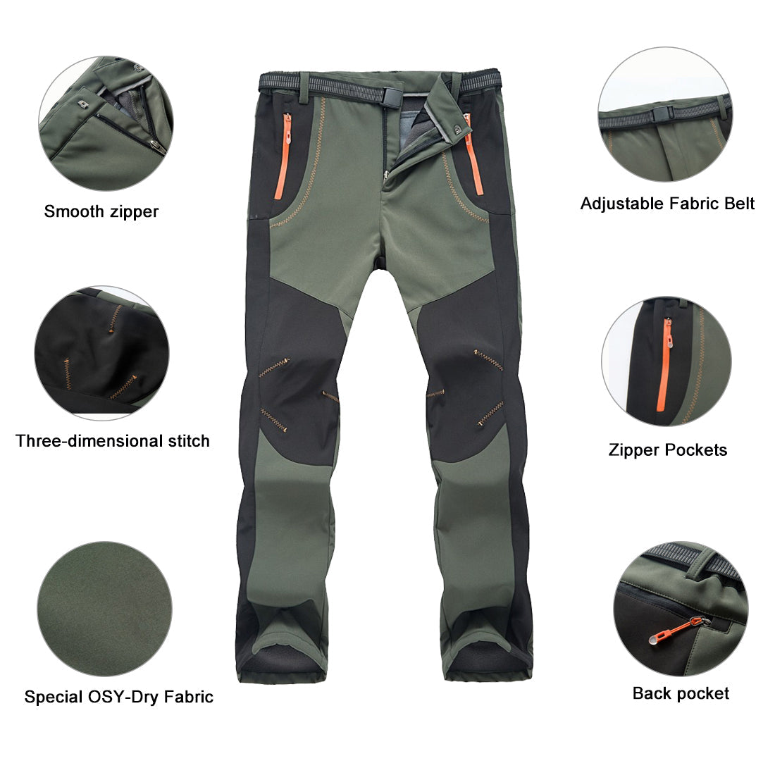 LANBAOSI Men's Travel Pants Waterproof Fleece Hiking Pant Softshell Trousers LANBAOSI