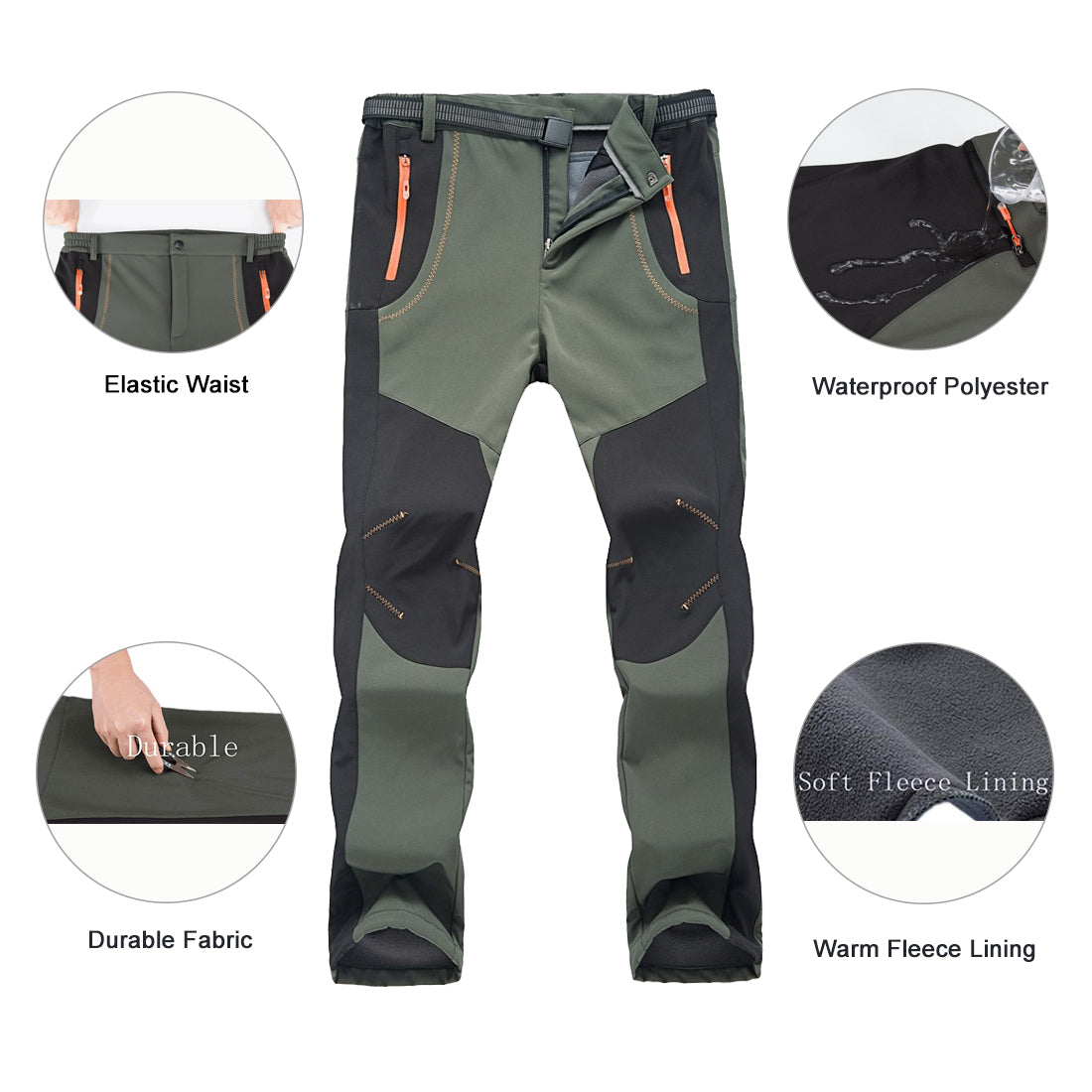 LANBAOSI Men's Travel Pants Waterproof Fleece Hiking Pant Softshell Trousers LANBAOSI