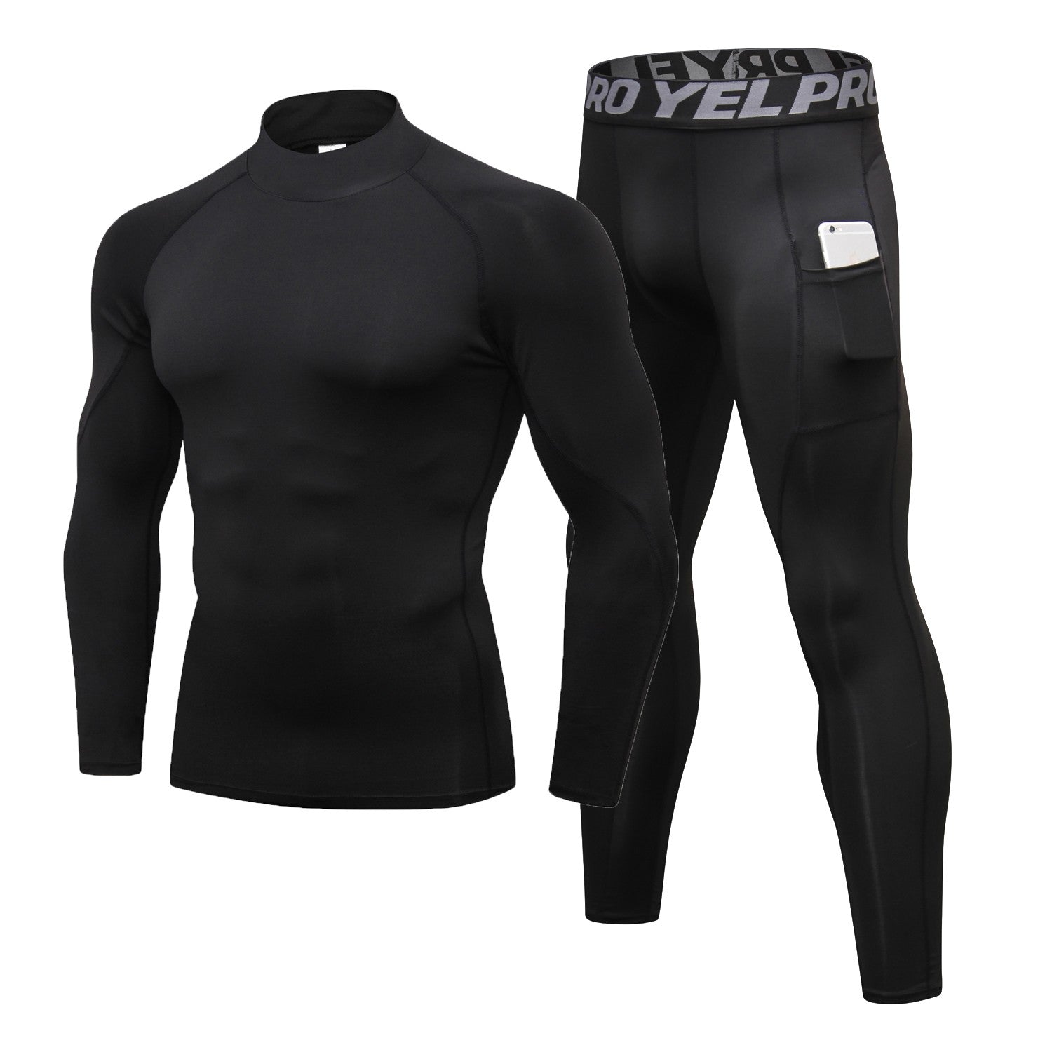 2PCS Muscle Fit Men's Compression Sportswear Suit Running Long-Sleeve  Athletic Shirts Leggings with Pocket Training Base Layer Set - China  Running Clothes with Pockets and Men's Training Base Layer Set price