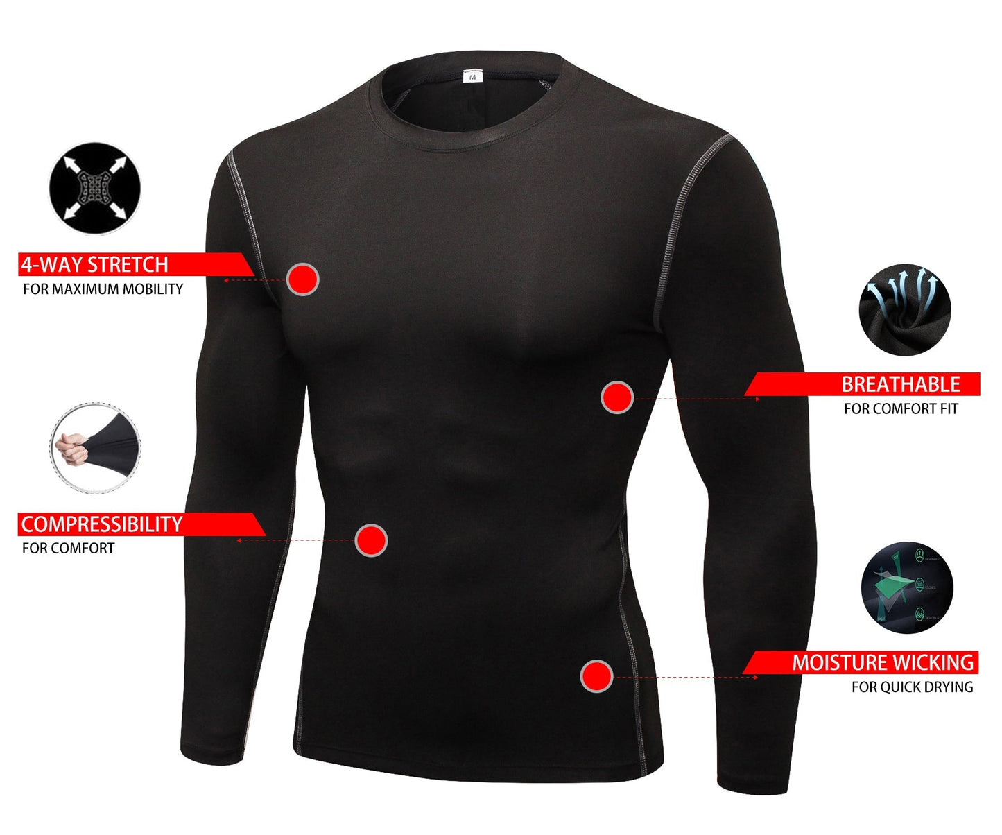 LANBAOSI Mens Athletic Shirts Dry Fit Long Sleeve Compression T-Shirt Male Workout Running Shirts LANBAOSI