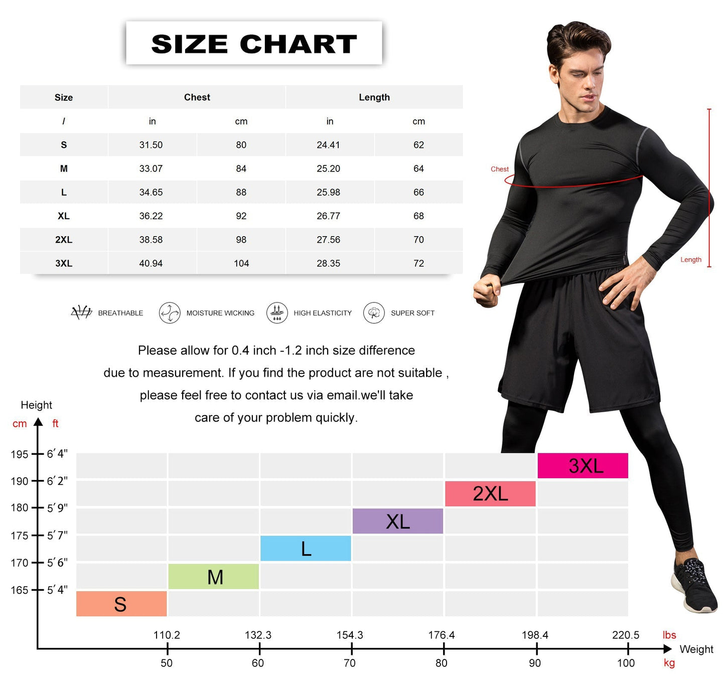 LANBAOSI Mens Athletic Shirts Dry Fit Long Sleeve Compression T-Shirt Male Workout Running Shirts LANBAOSI
