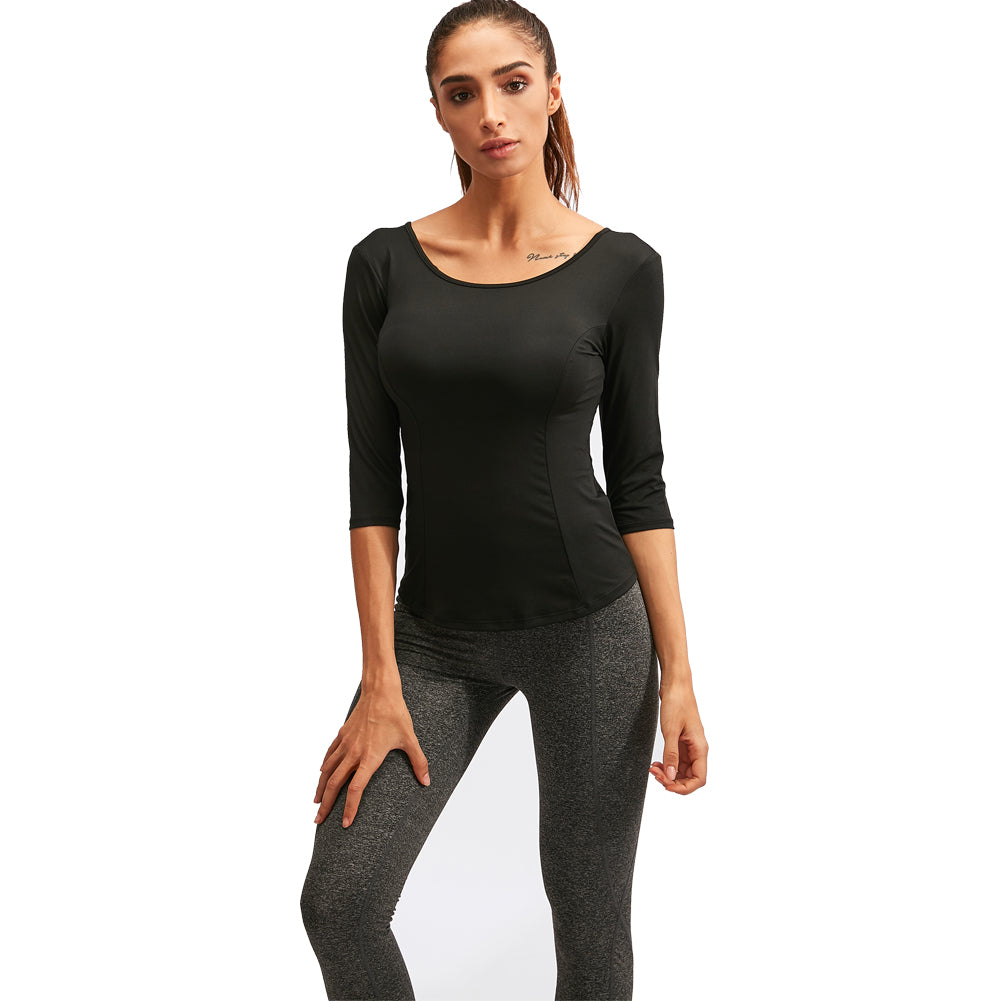 LANBAOSI Womens Dance Tee Shirts Criss Cross Yoga Tunic Tops Quarter Sleeve Tees LANBAOSI