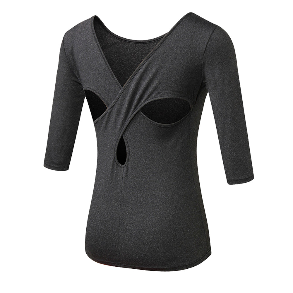 LANBAOSI Womens Dance Tee Shirts Criss Cross Yoga Tunic Tops Quarter Sleeve Tees LANBAOSI