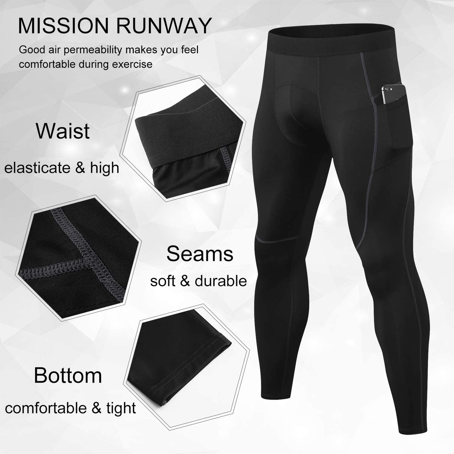 Men 2 Pack Compression Pants Pockets Cool Dry Gym Leggings Male Baselayer Running Tights LANBAOSI