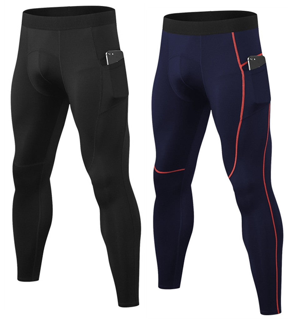 Men 2 Pack Compression Pants Pockets Cool Dry Gym Leggings Male Baselayer Running Tights LANBAOSI