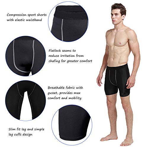 Men 3 Pack Running Compression Shorts with Pocket Male Workout Short Leggings LANBAOSI