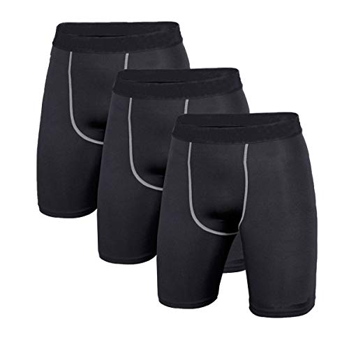 Men 3 Pack Running Compression Shorts with Pocket Male Workout Short Leggings LANBAOSI
