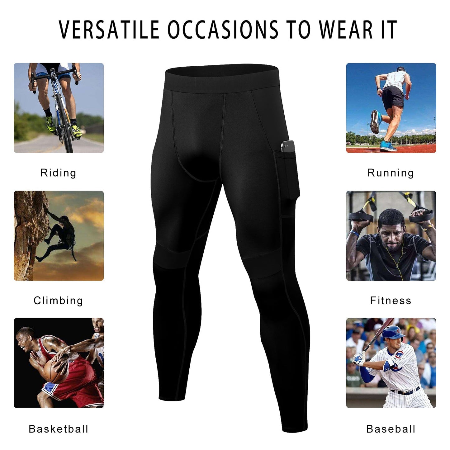 Men Active Yoga Leggings Pants Dance Running Tights with Pockets Male Cycling Workout Pants Quick Dry LANBAOSI