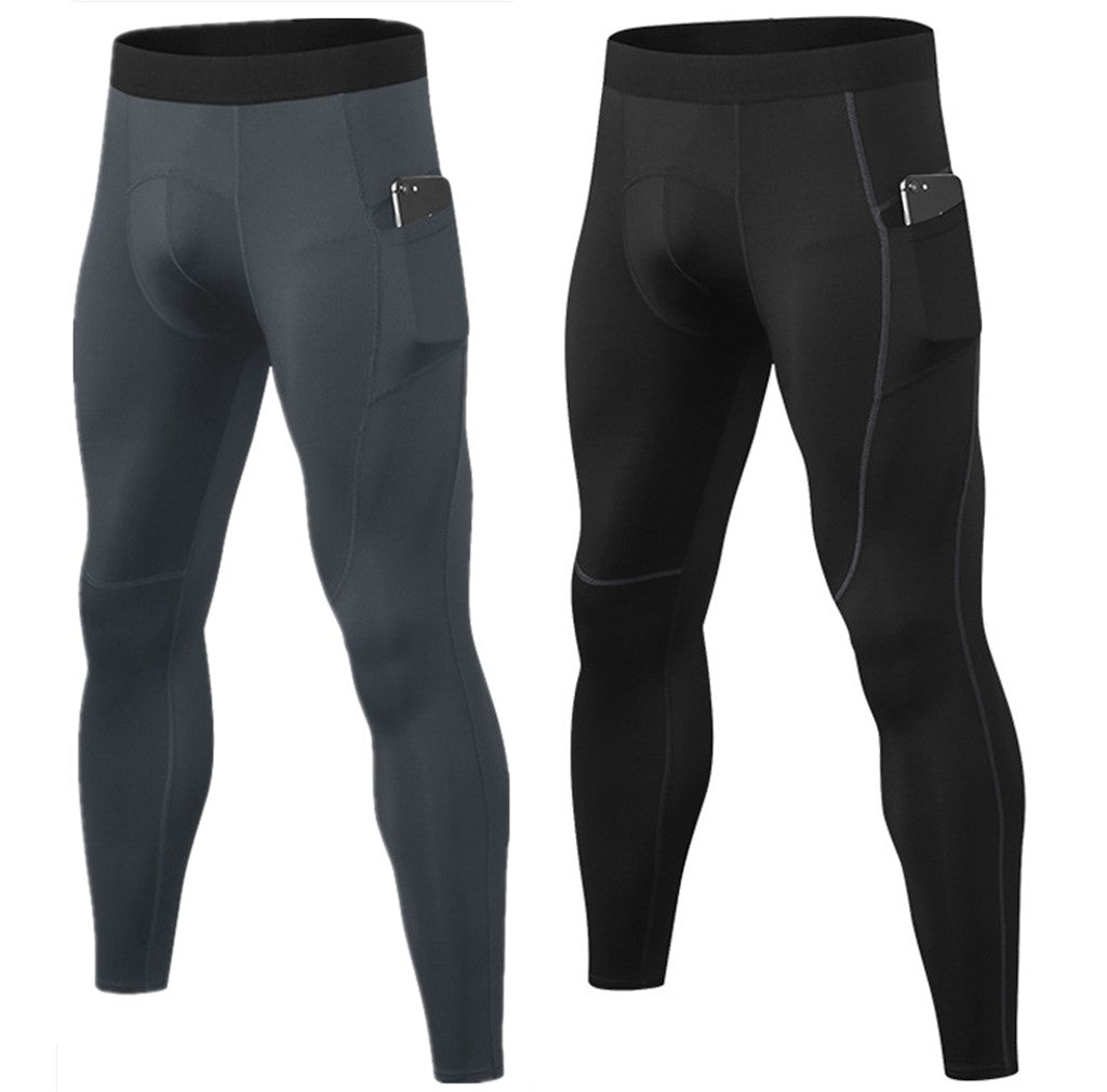 Men Compression Leggings Male Workout Football Pants with Pockets Cool Dry Gym Running Tights LANBAOSI