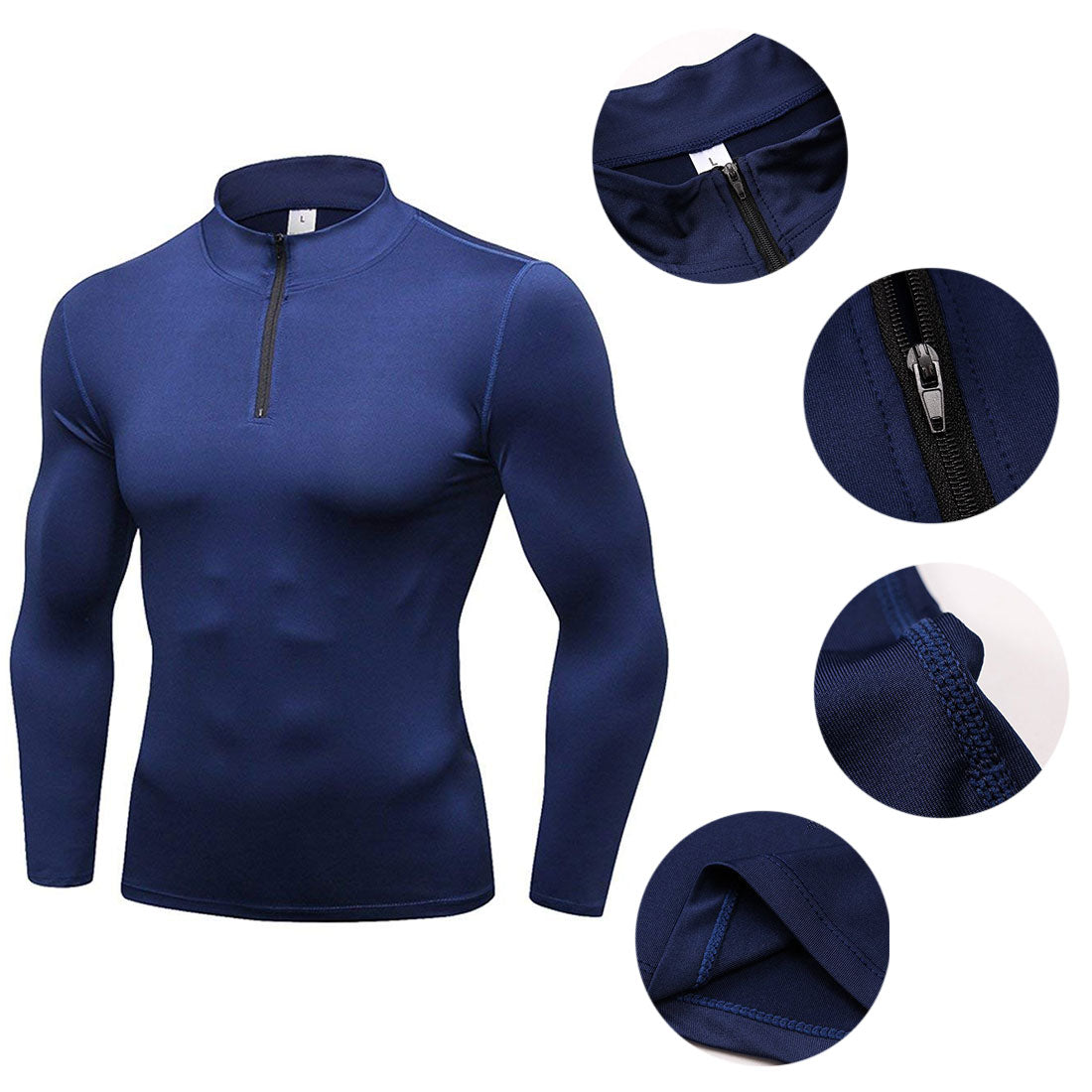 Men Compression Shirts Long Sleeve Undershirts 1/4 Zip Mock Neck Tops LANBAOSI