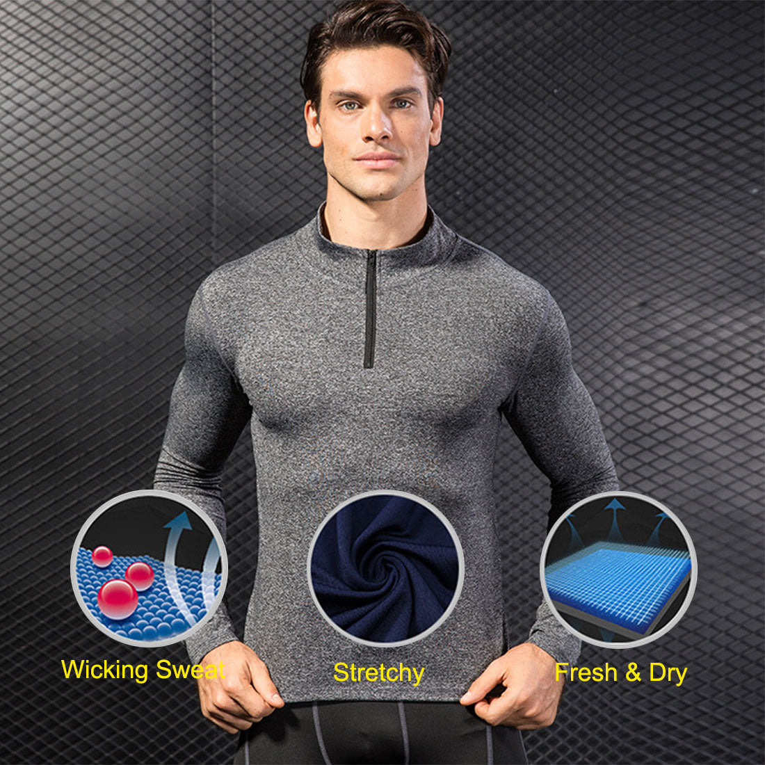 Men Compression Shirts Long Sleeve Undershirts 1/4 Zip Mock Neck Tops LANBAOSI