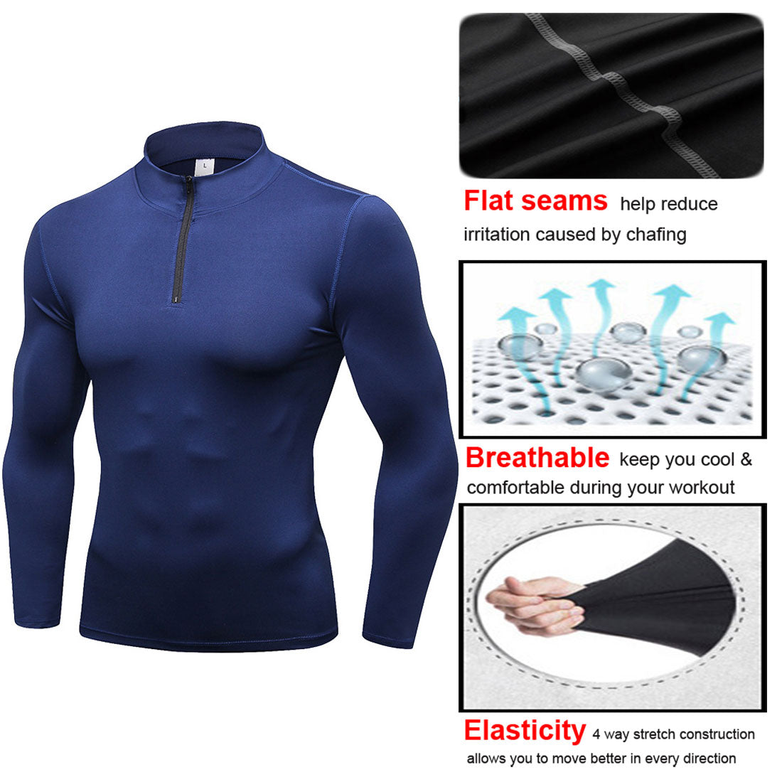 Men Compression Shirts Long Sleeve Undershirts 1/4 Zip Mock Neck Tops LANBAOSI