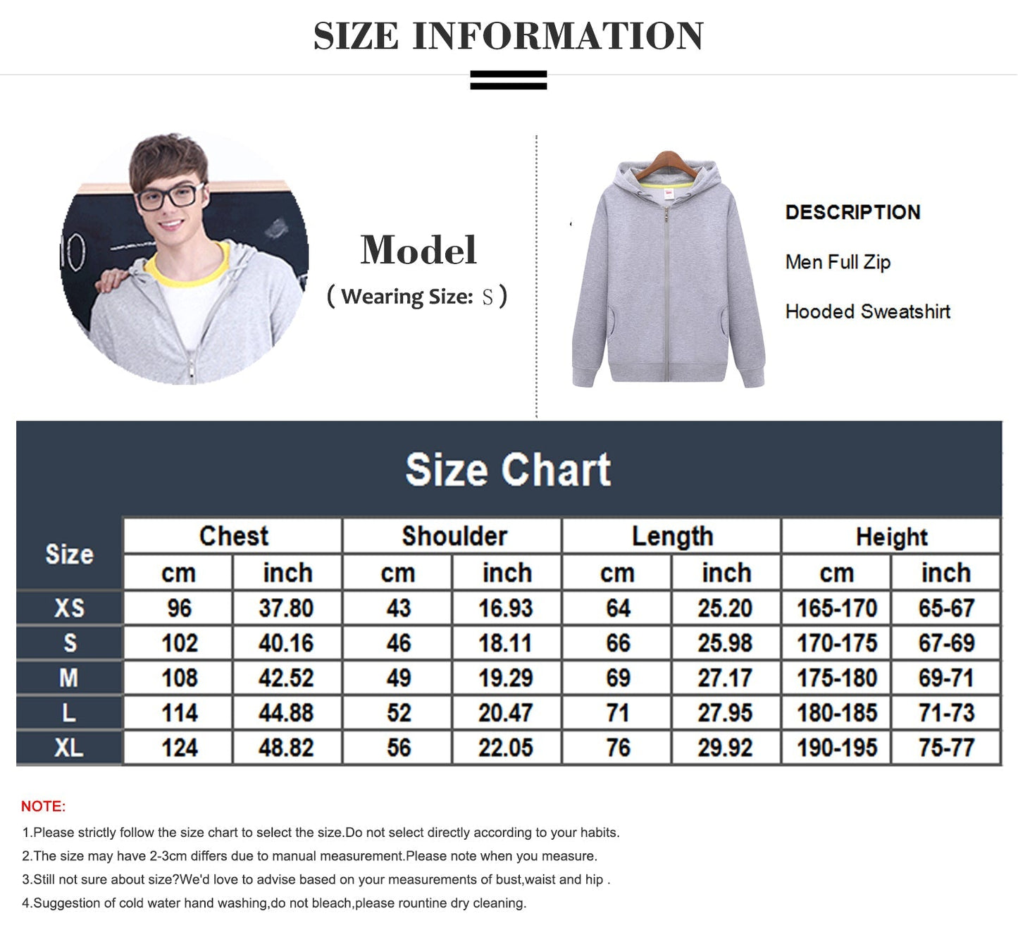 Men Full Zip Hooded Sweatshirt Casual Long Sleeve Hoodie Jacket LANBAOSI