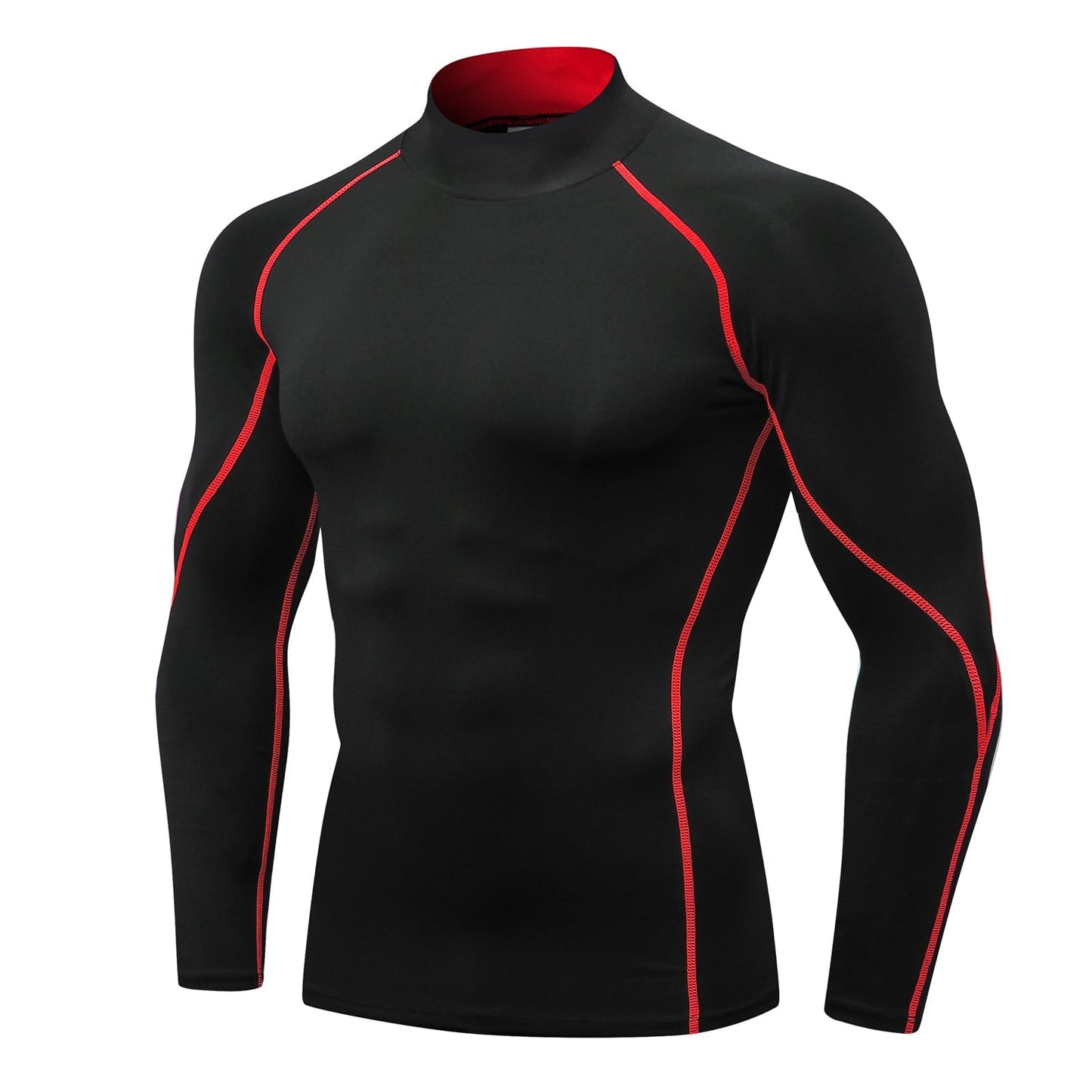 Men Mock Turtleneck Compression Shirt Long Sleeve Football Undershirt Male Sports Running Base Layer Workout Tops LANBAOSI