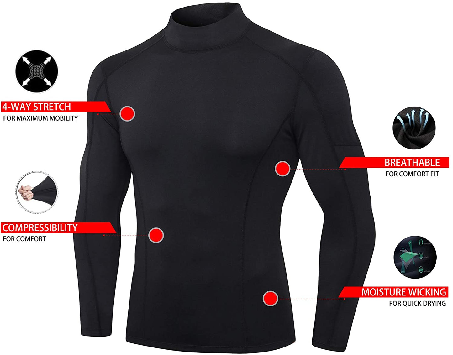 Men Mock Turtleneck Compression Shirt Long Sleeve Football Undershirt Male Sports Running Base Layer Workout Tops LANBAOSI