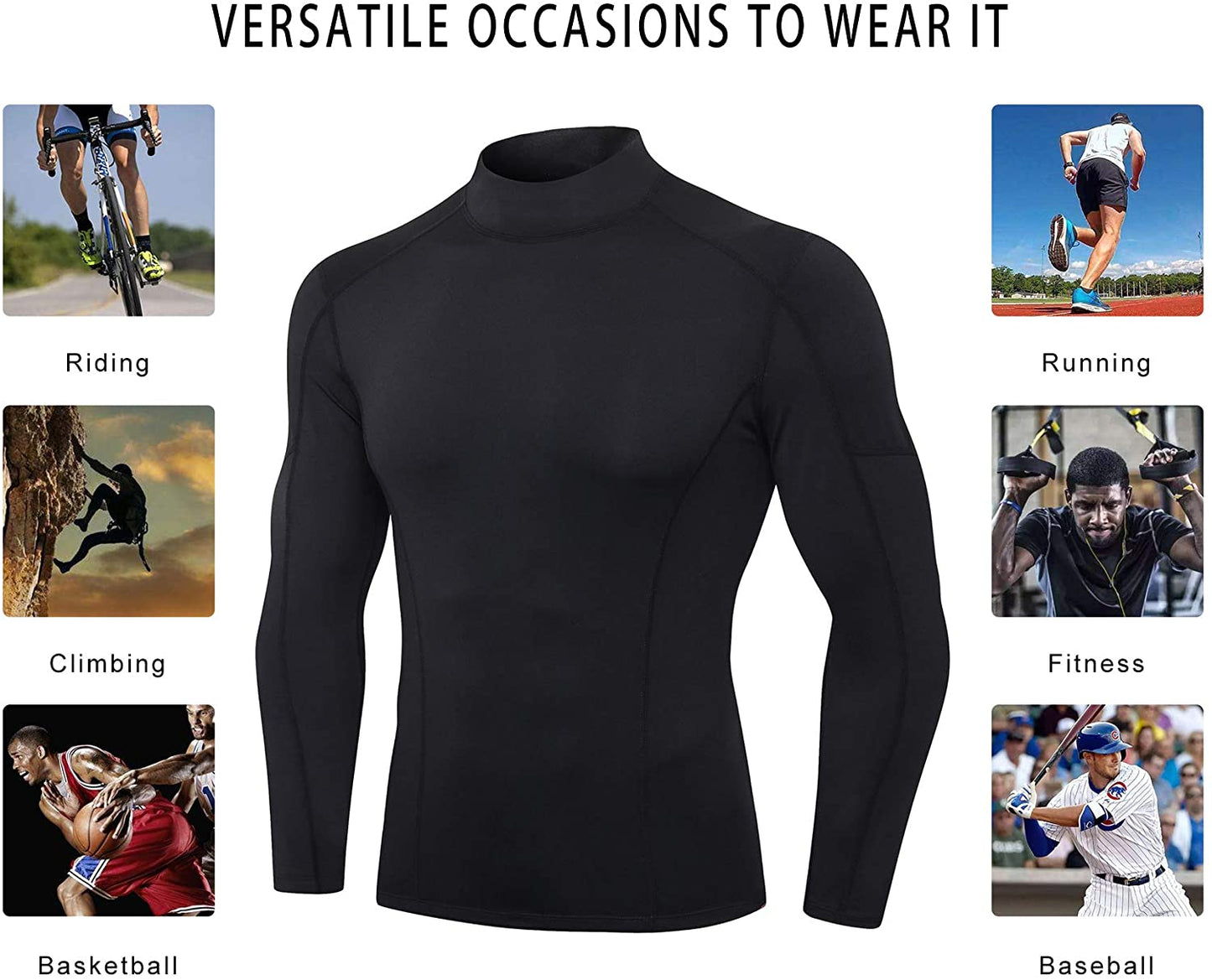 Men Mock Turtleneck Compression Shirt Long Sleeve Football Undershirt Male Sports Running Base Layer Workout Tops LANBAOSI