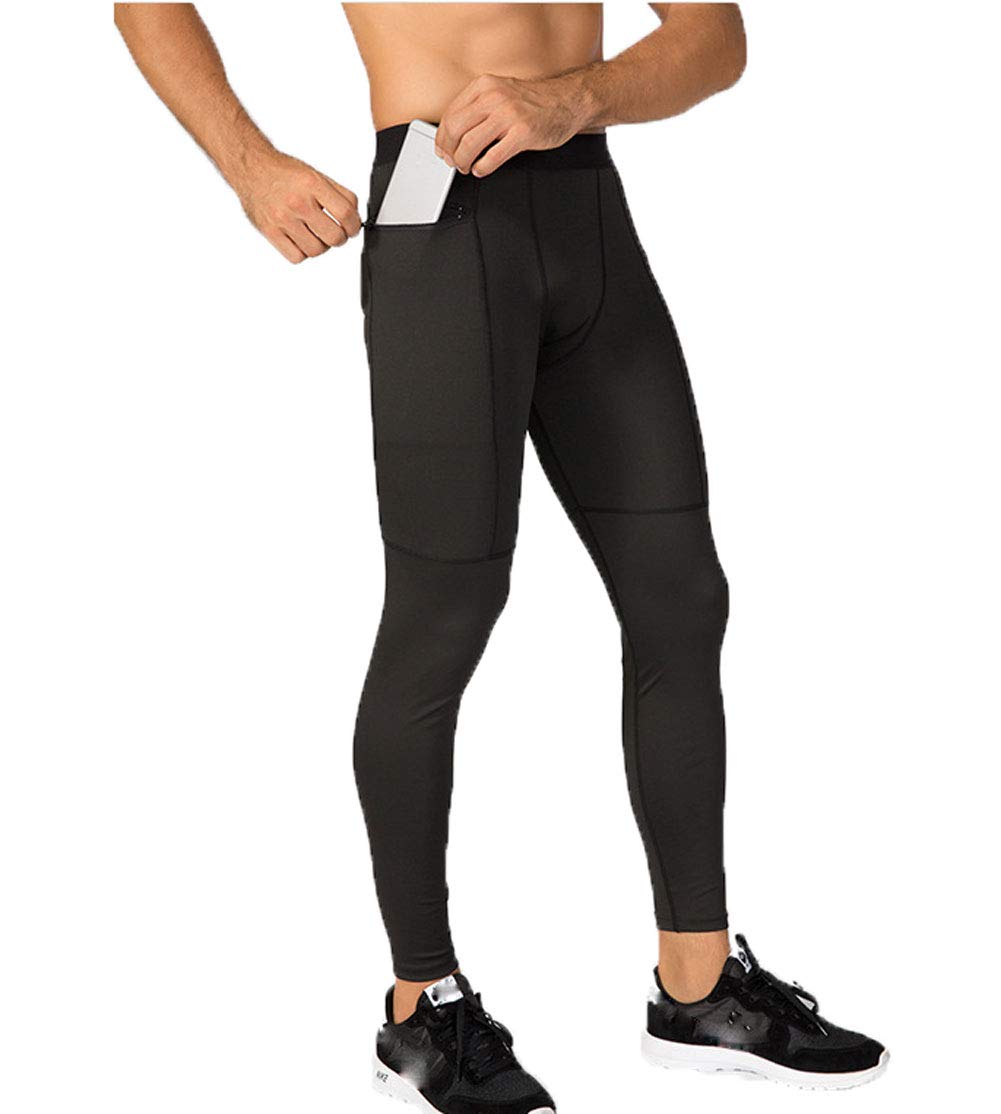 Men Running Tights Cool Dry Pant Male Baselayer Tights Leggings with Pockets LANBAOSI