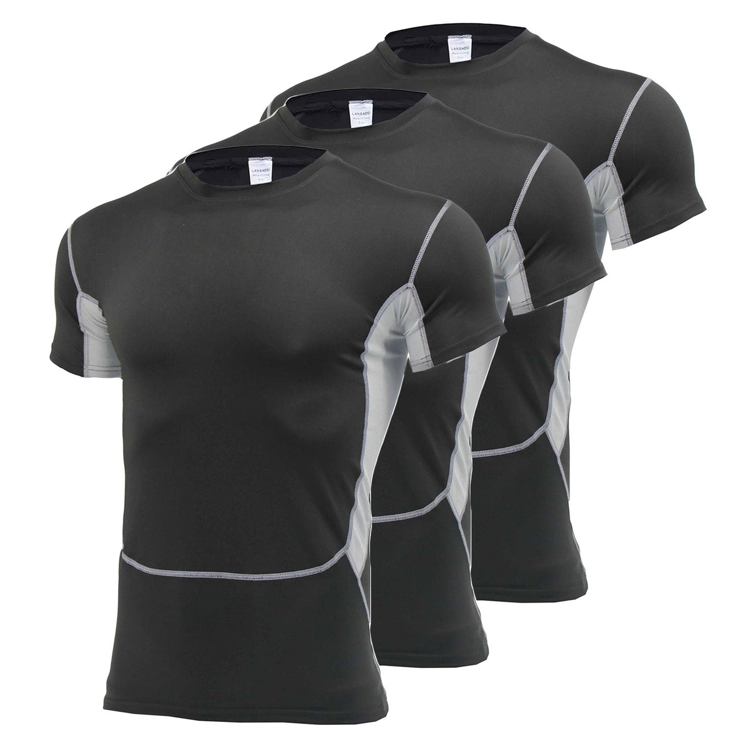 Men Short Sleeve Compression Shirt Cool Dry Workout Undershirts 3 Pack LANBAOSI