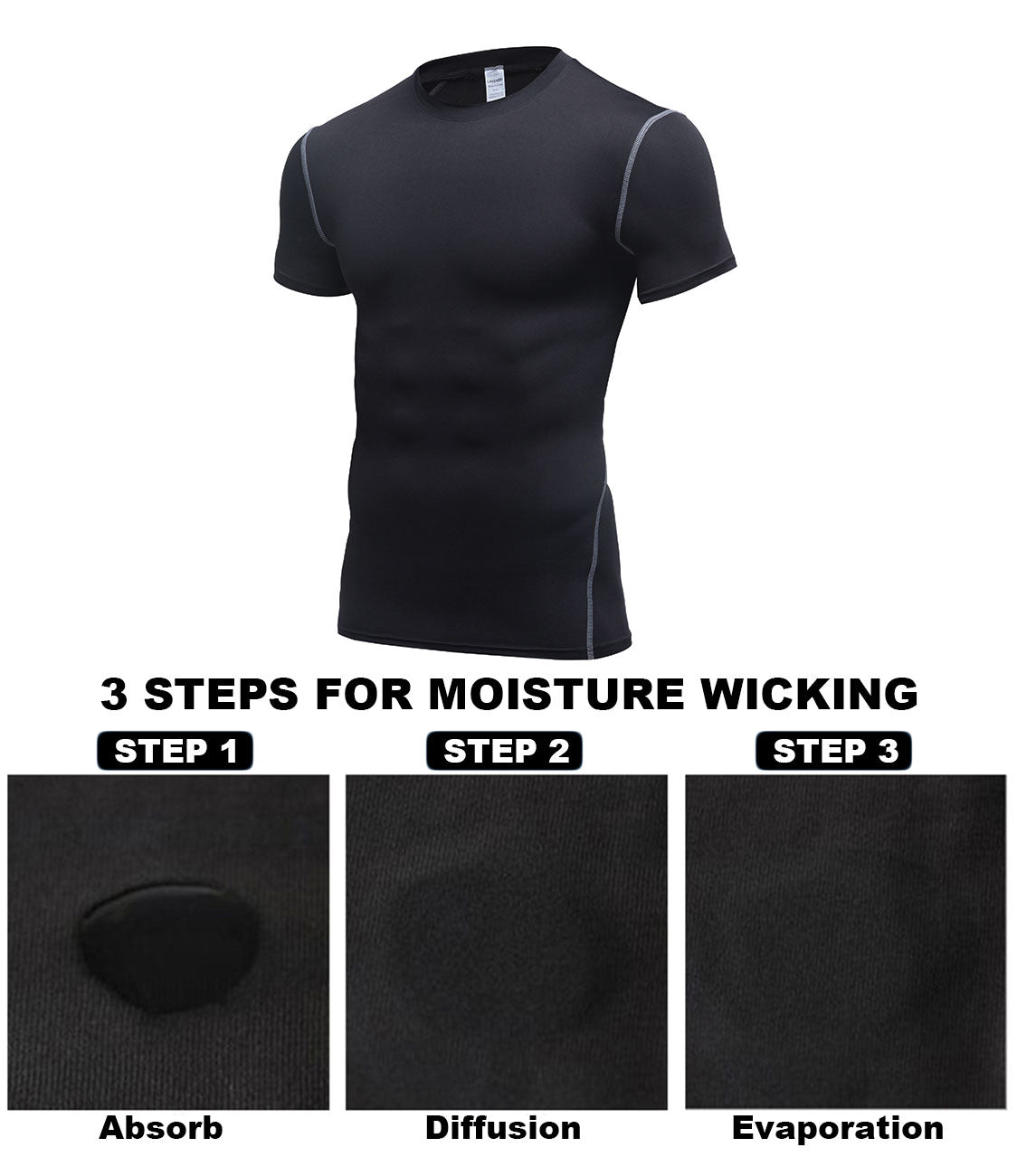 Men Short Sleeve Compression Shirt Cool Dry Workout Undershirts 3 Pack LANBAOSI