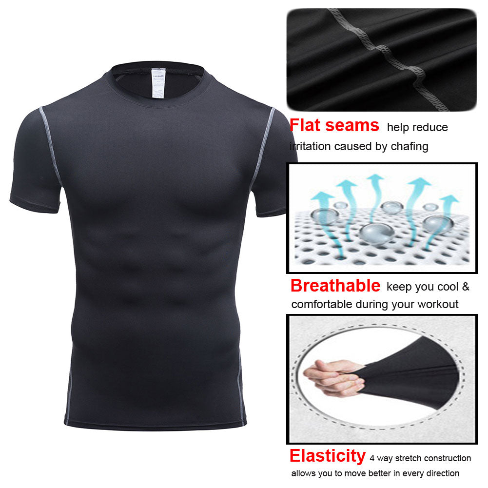 Men Short Sleeve Compression Shirt Cool Dry Workout Undershirts 3 Pack LANBAOSI