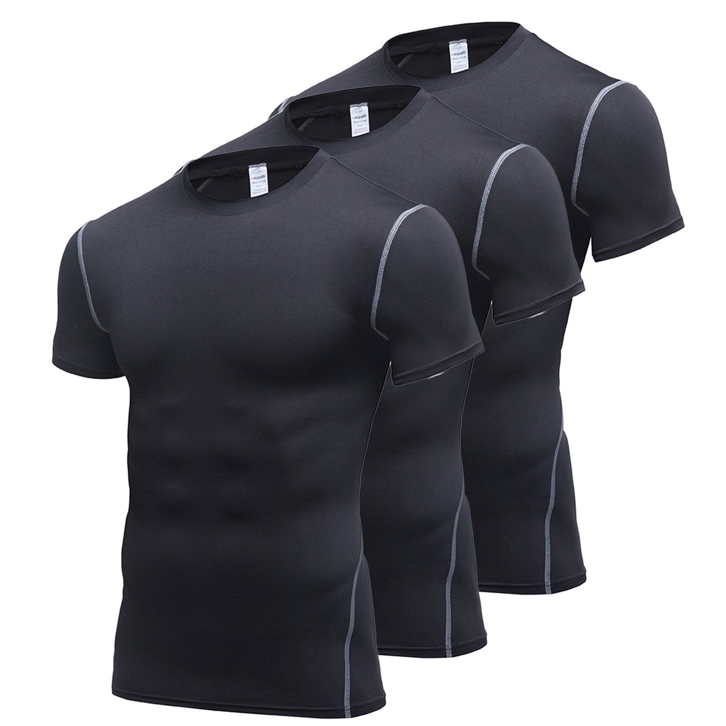 Men Short Sleeve Compression Shirt Cool Dry Workout Undershirts 3 Pack LANBAOSI
