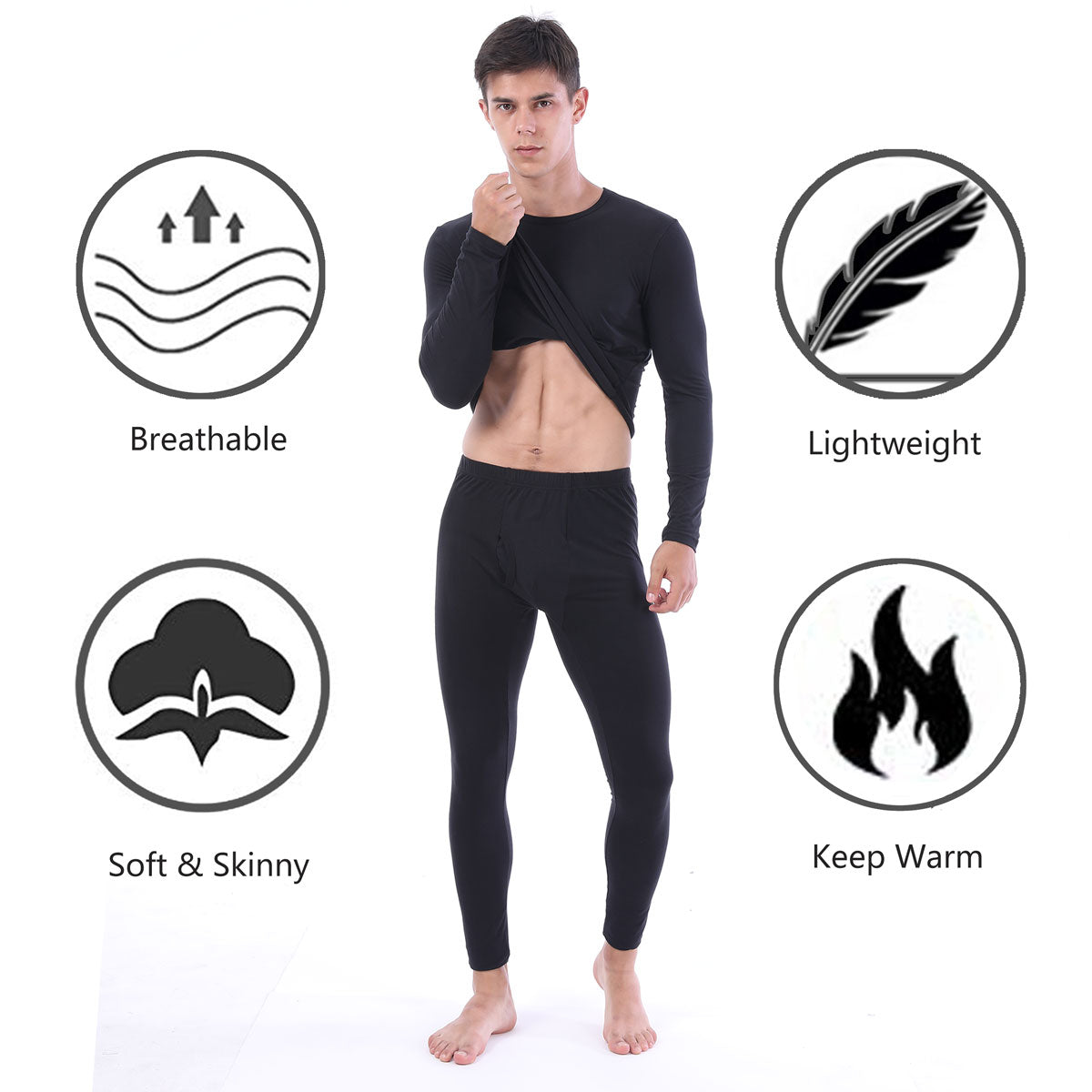 Men Thermal Underwear Set Winter Top & Bottom Ultra Soft Male Long John Set LANBAOSI