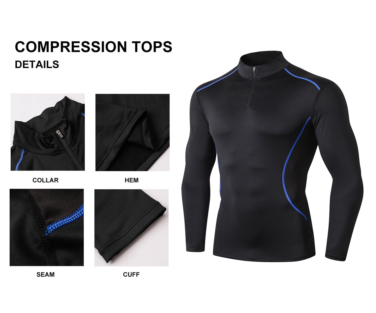 Men Workout Compression Shirts 1/4 Zip Pullover Long Sleeve Running Shirts Sports Training Sweatshirt LANBAOSI