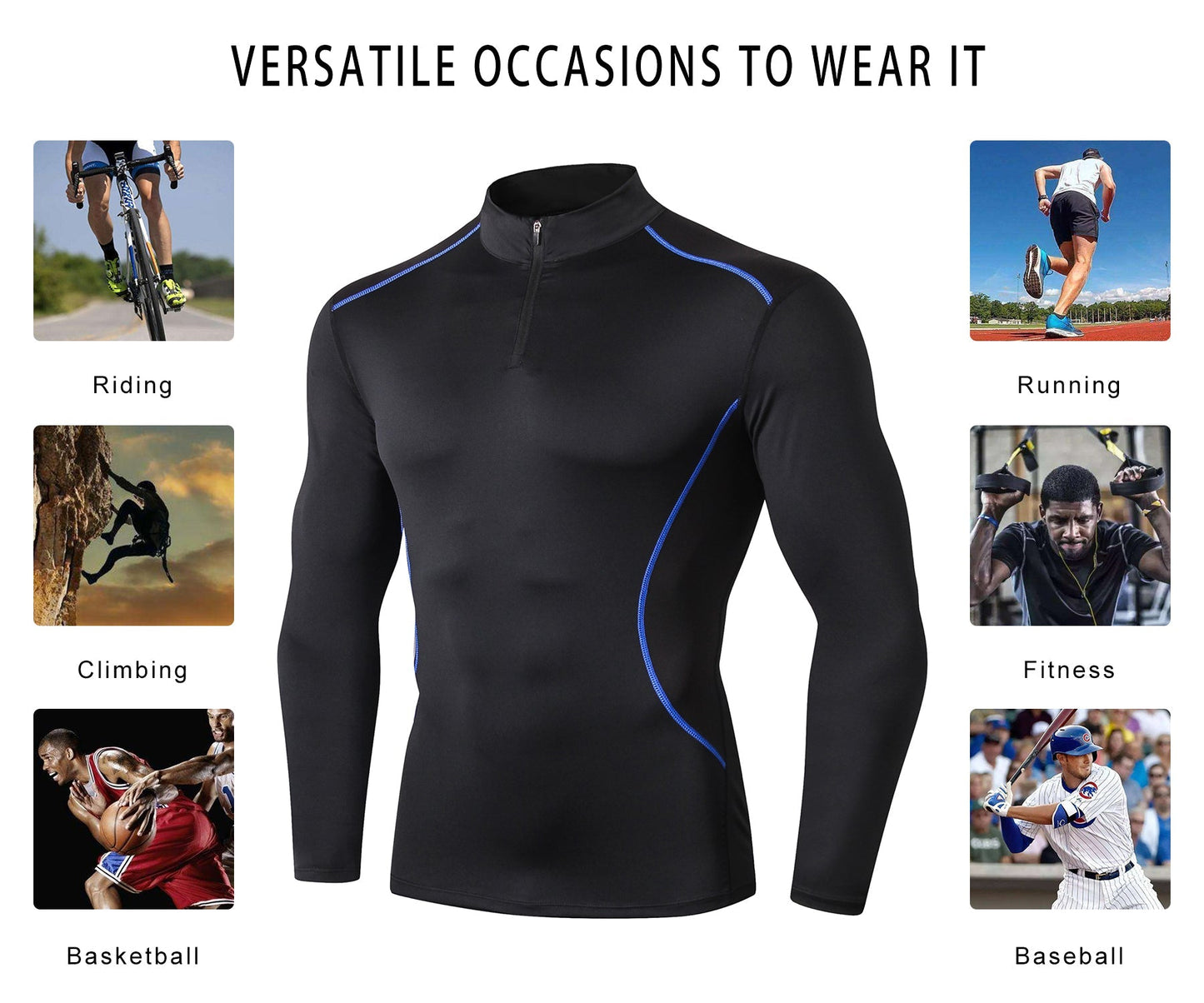 Men Workout Compression Shirts 1/4 Zip Pullover Long Sleeve Running Shirts Sports Training Sweatshirt LANBAOSI