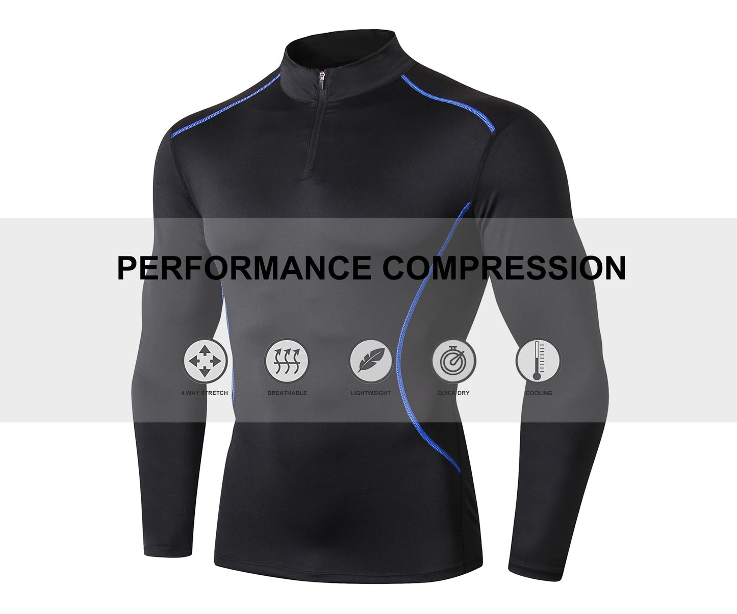 Men Workout Compression Shirts 1/4 Zip Pullover Long Sleeve Running Shirts Sports Training Sweatshirt LANBAOSI