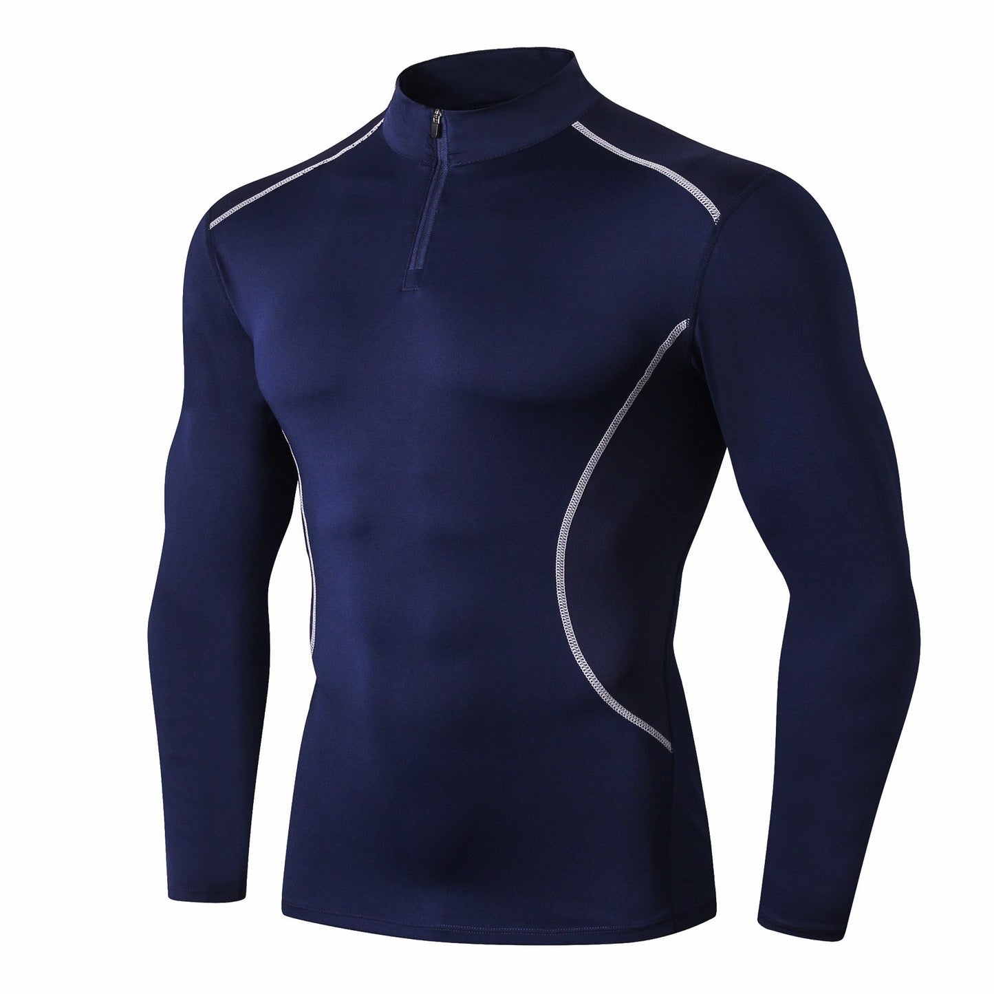 Men Workout Compression Shirts 1/4 Zip Pullover Long Sleeve Running Shirts Sports Training Sweatshirt LANBAOSI